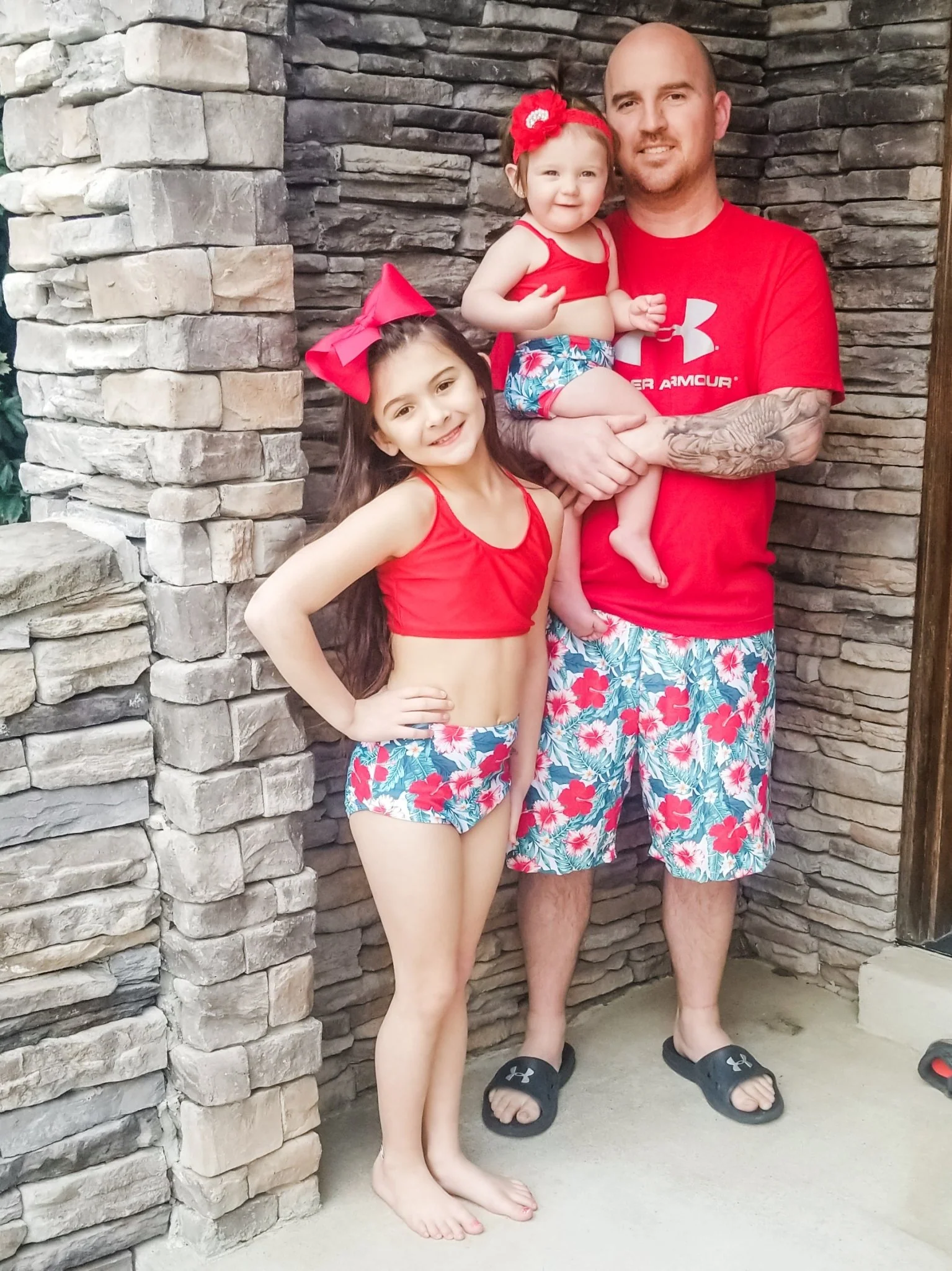 Family Red, Pink, & Blue Tropical Floral Swimsuit - Image 10