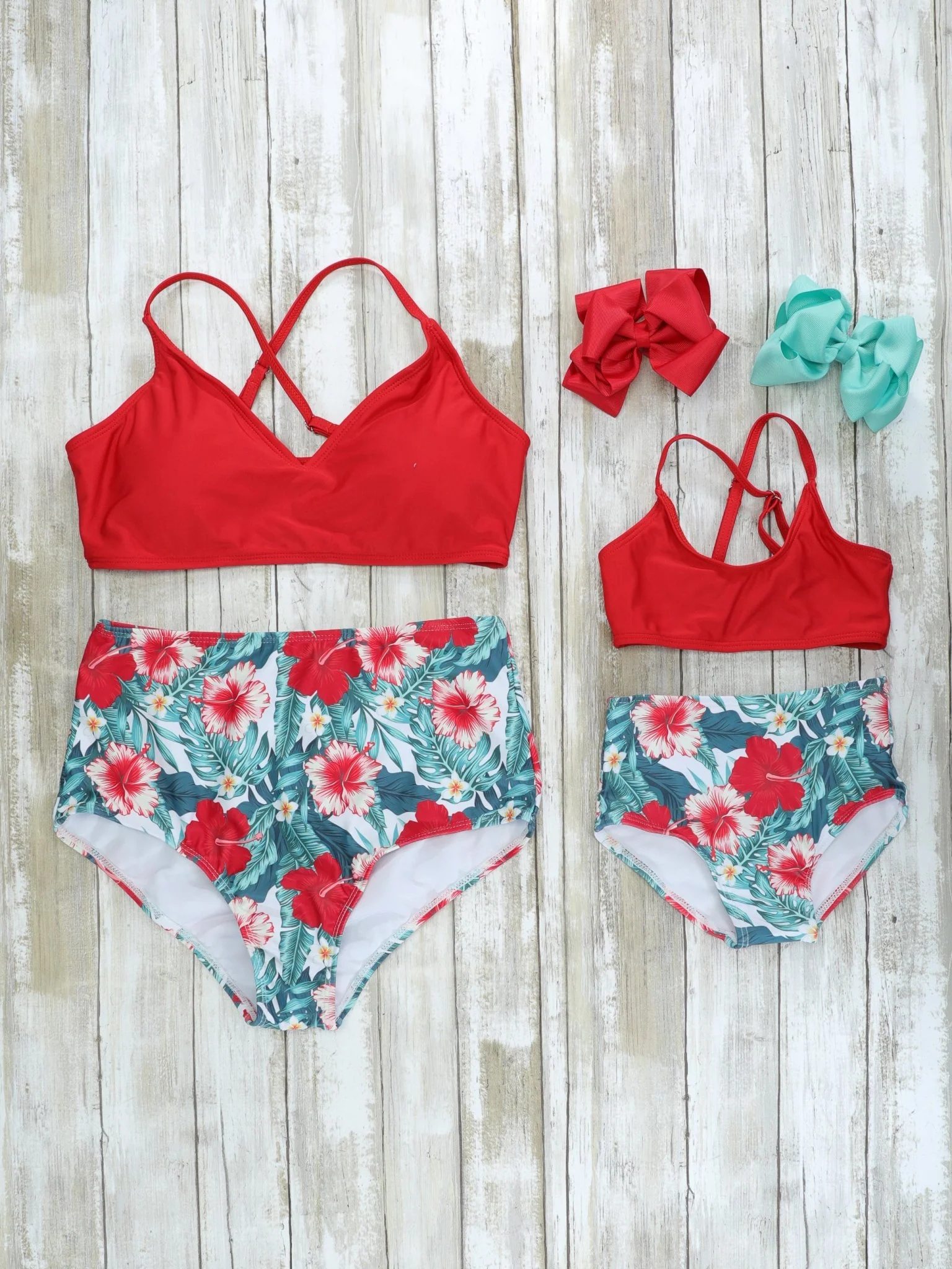 Family Red, Pink, & Blue Tropical Floral Swimsuit - Image 2
