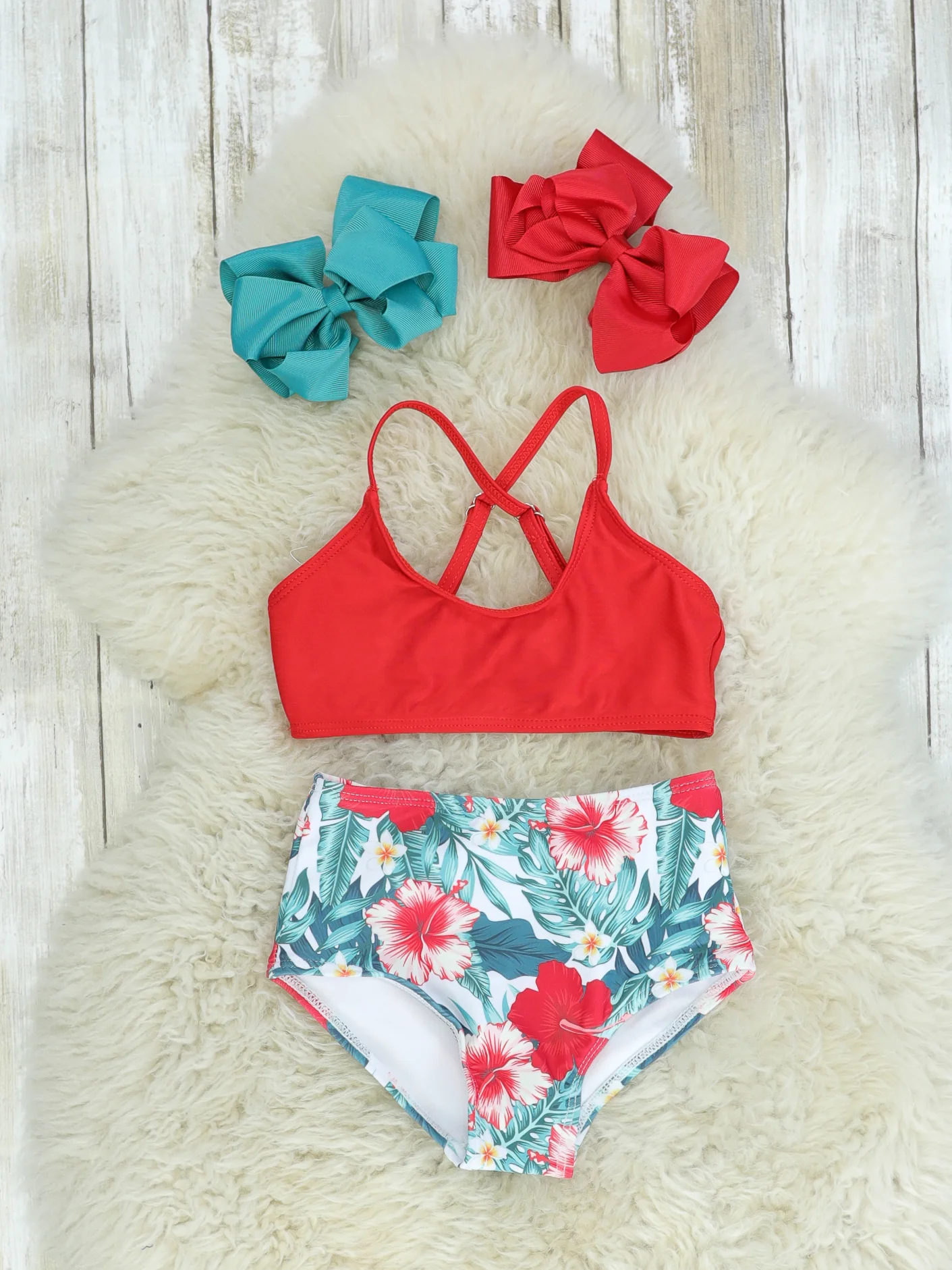 Family Red, Pink, & Blue Tropical Floral Swimsuit - Image 3