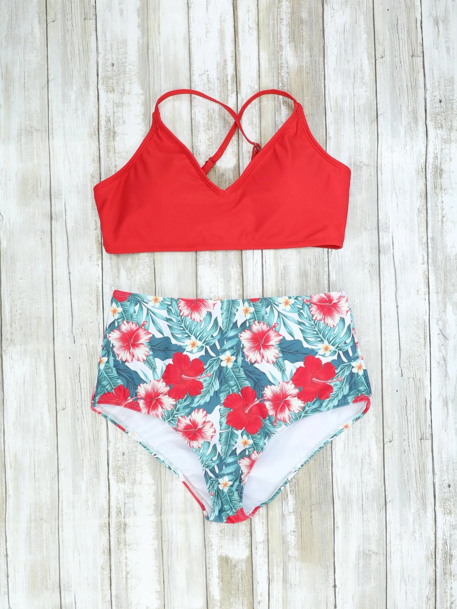 Family Red, Pink, & Blue Tropical Floral Swimsuit - Image 4
