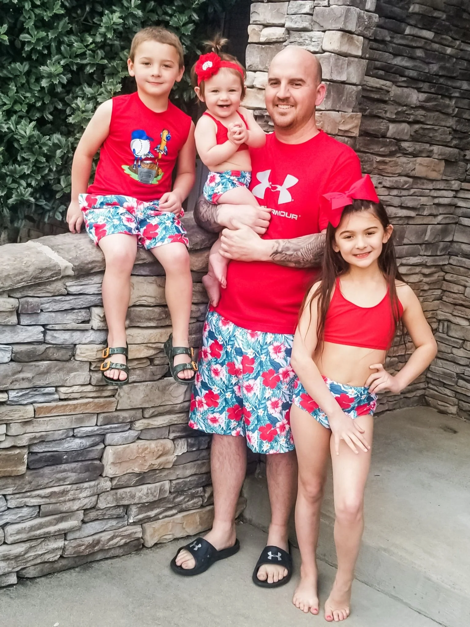 Family Red, Pink, & Blue Tropical Floral Swimsuit - Image 8