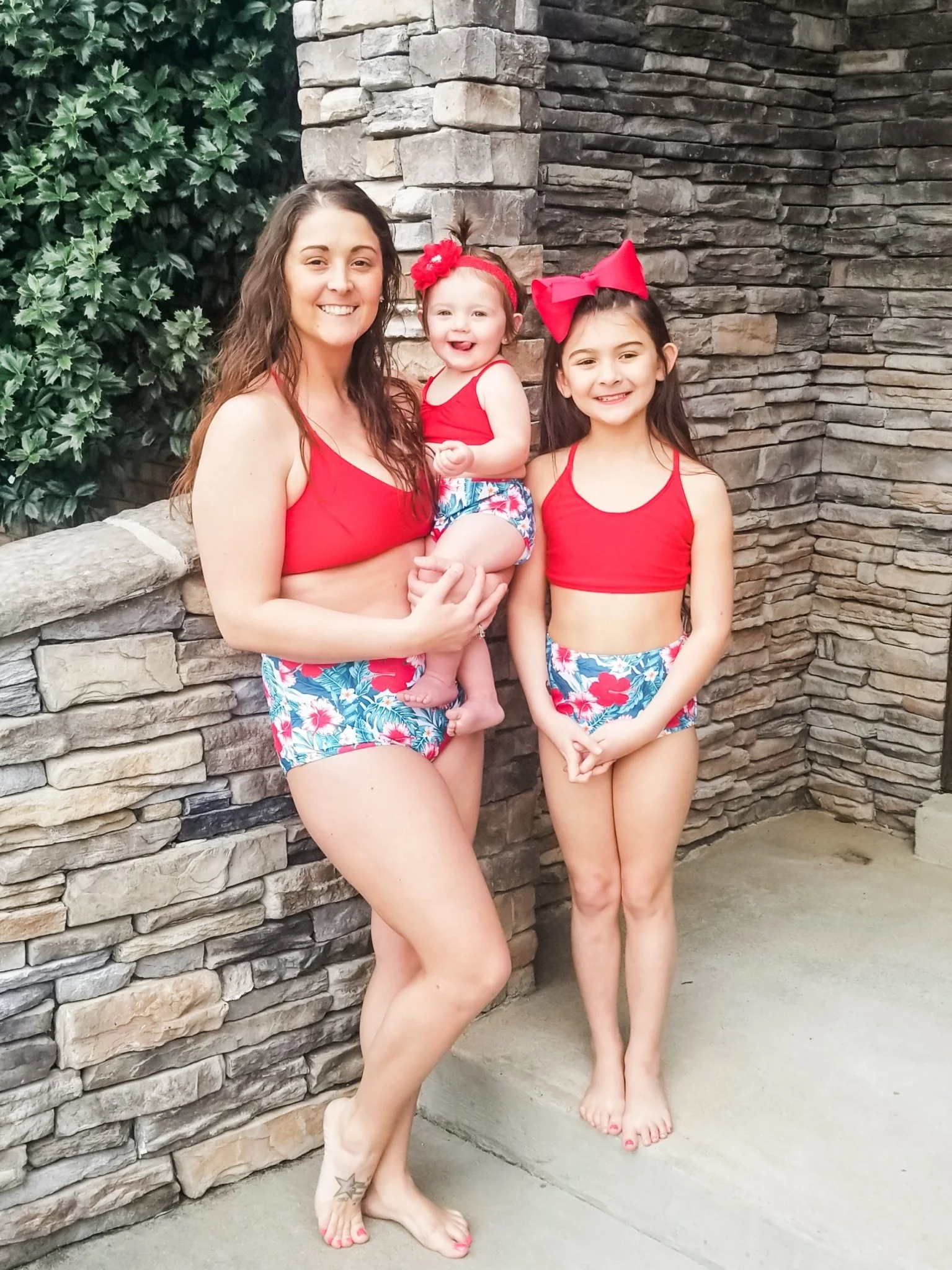 Family Red, Pink, & Blue Tropical Floral Swimsuit - Image 9