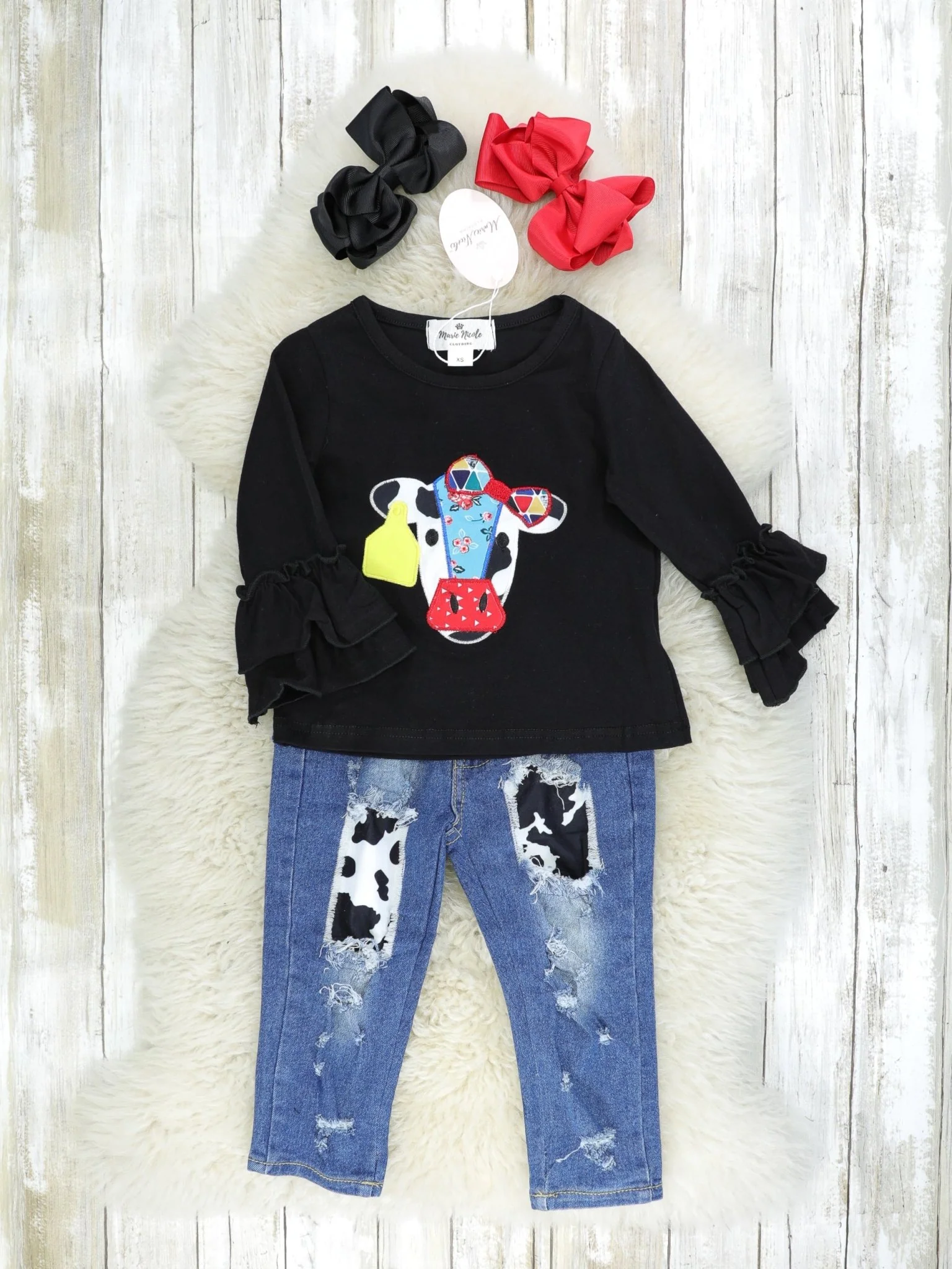 Fancy Cow Ruffle Denim Outfit