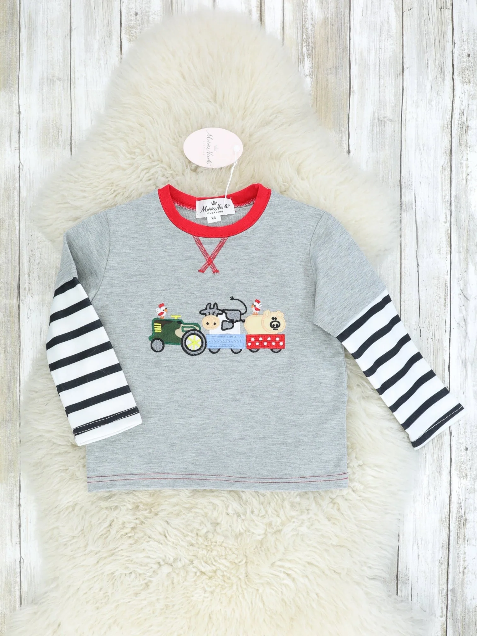 Farm Animals On A Tractor Striped Shirt