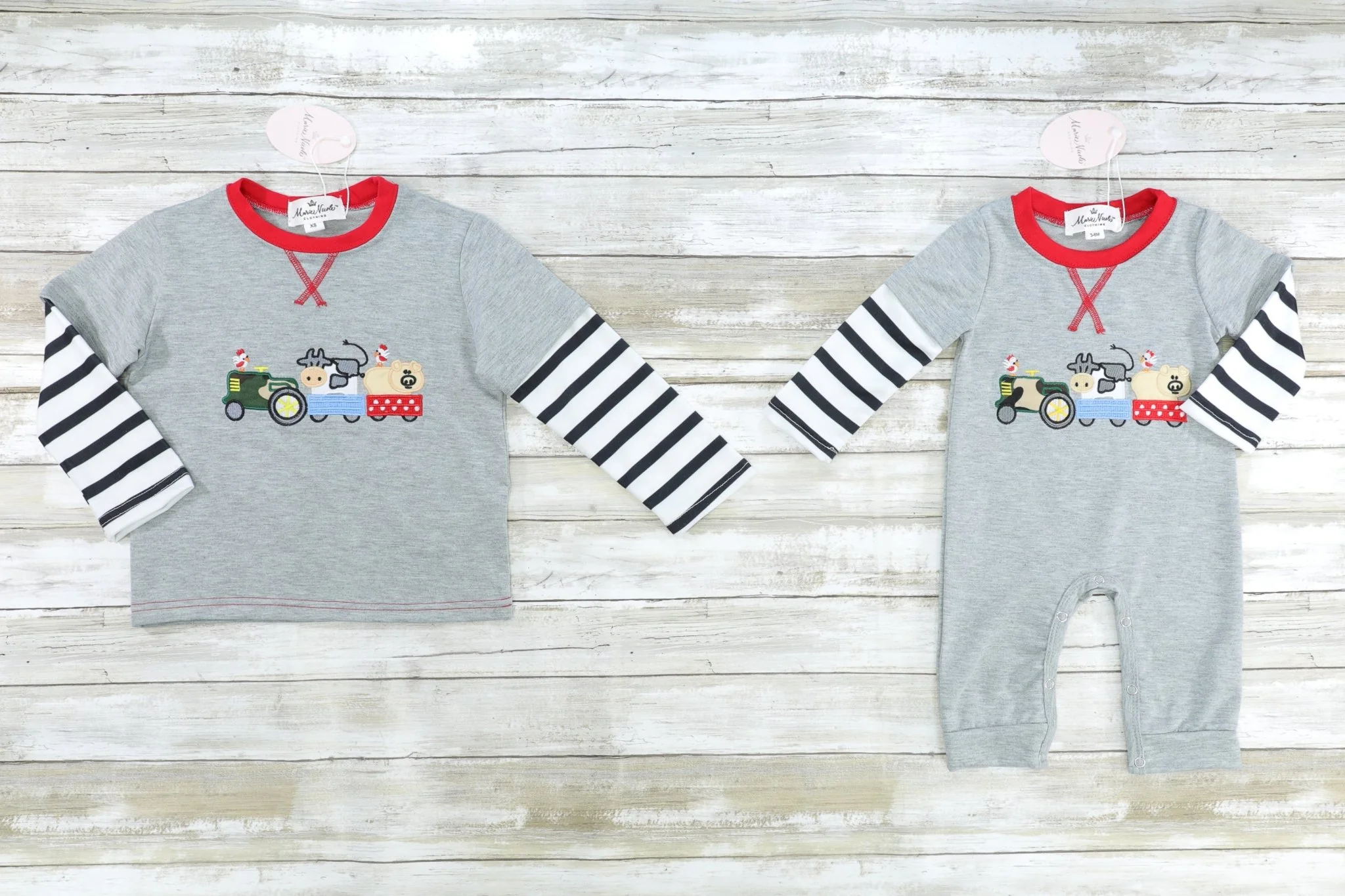 Farm Animals On A Tractor Striped Shirt - Image 2
