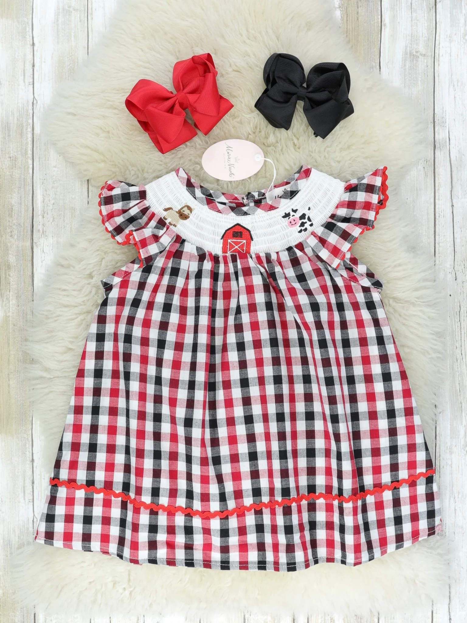 Farm Animals Plaid Smocked Dress