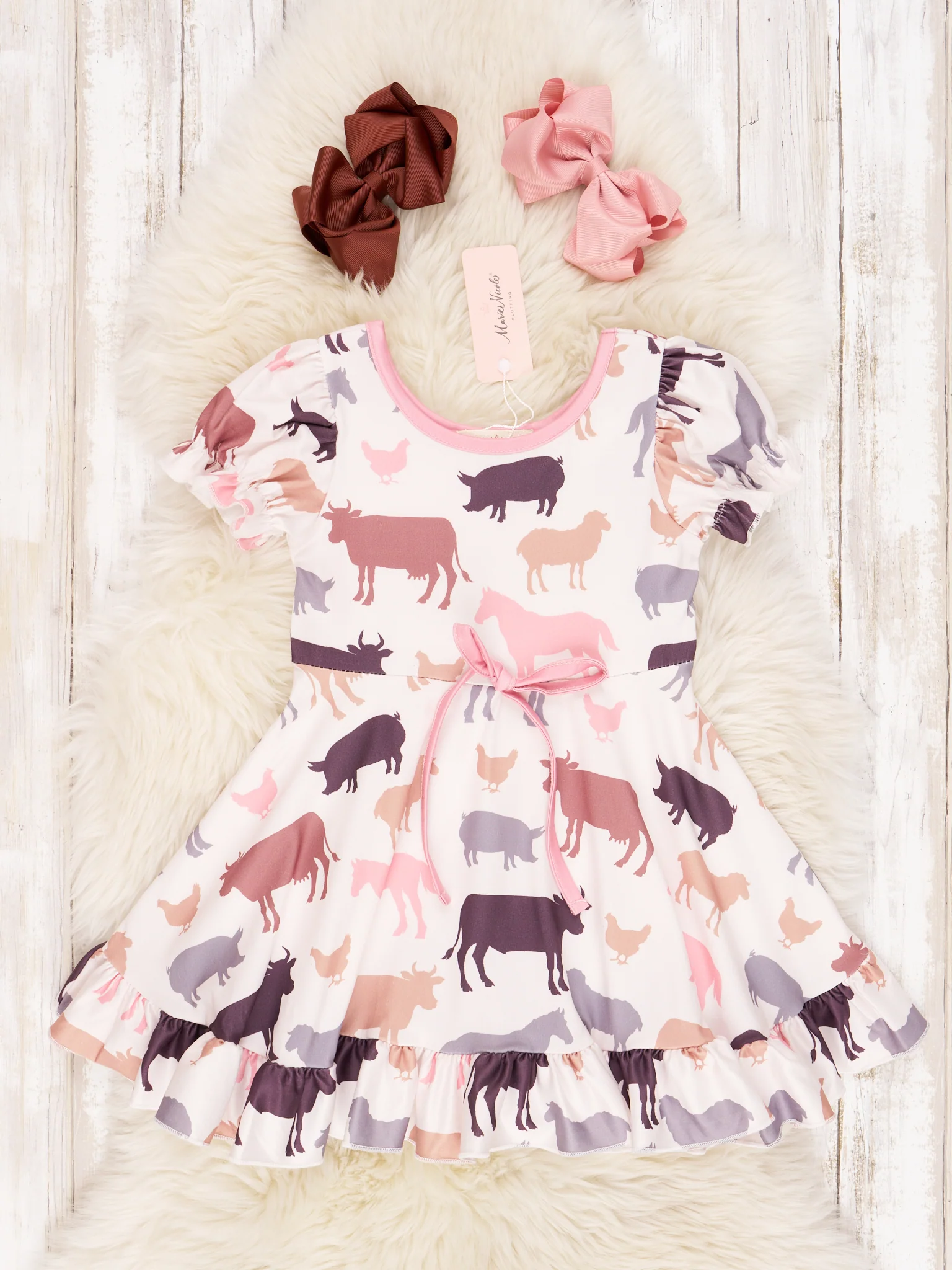Farm Animals Ruffle Tie Dress