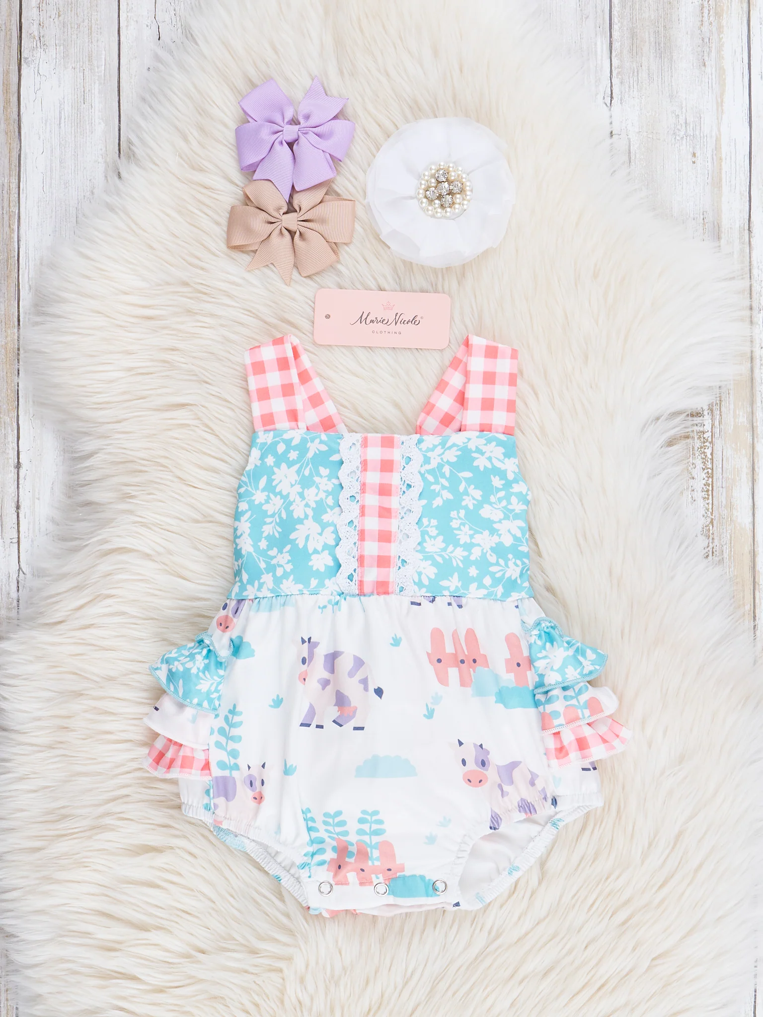 Farm Friends & Florals Ruffle Bubble Romper - Image 2