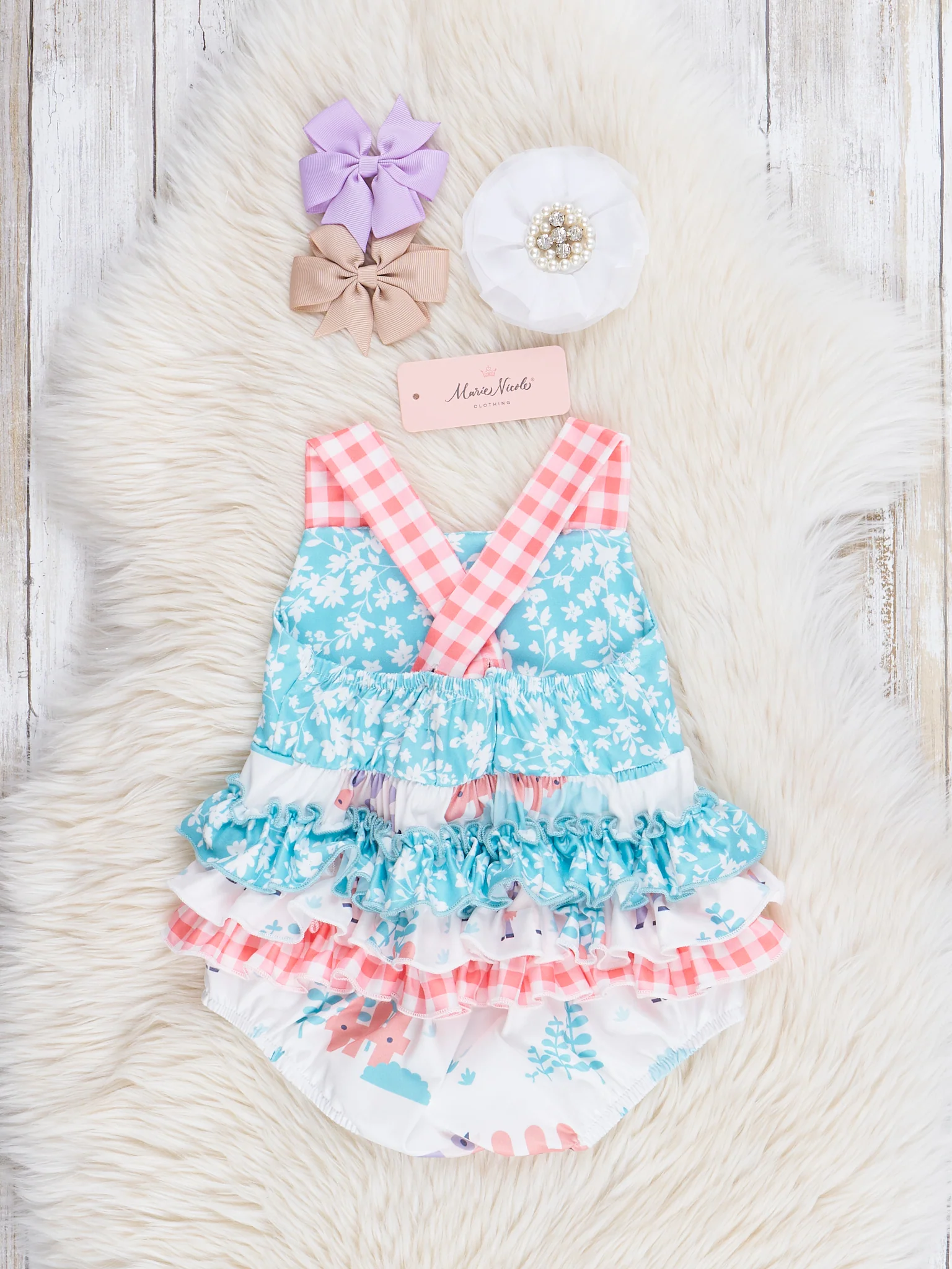 Farm Friends & Florals Ruffle Bubble Romper - Image 3