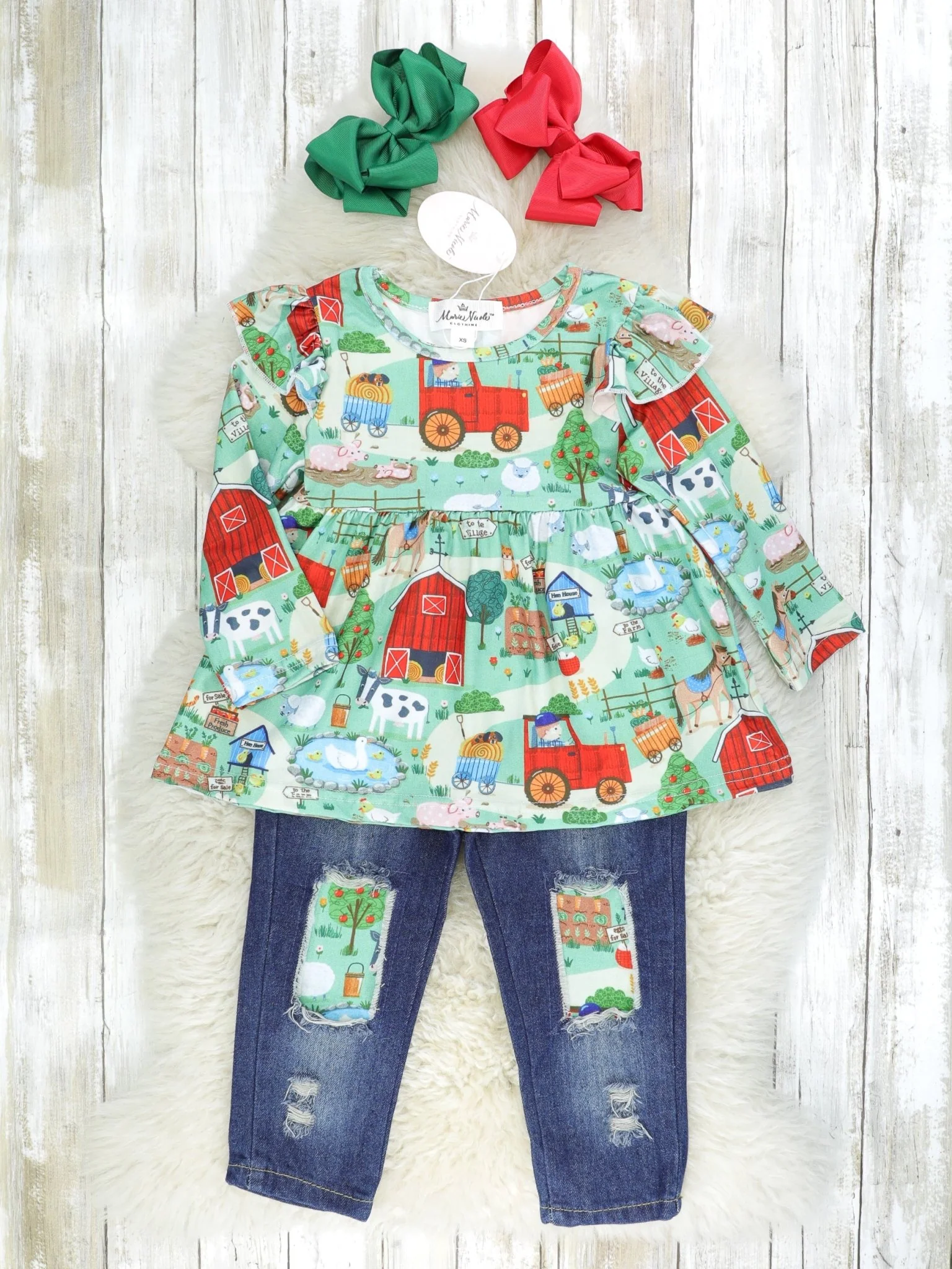 Farm Fun Ruffle Top & Distressed Denim Outfit