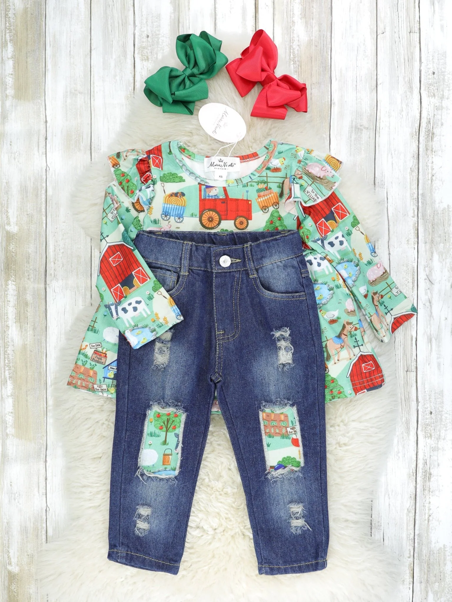 Farm Fun Ruffle Top & Distressed Denim Outfit - Image 2