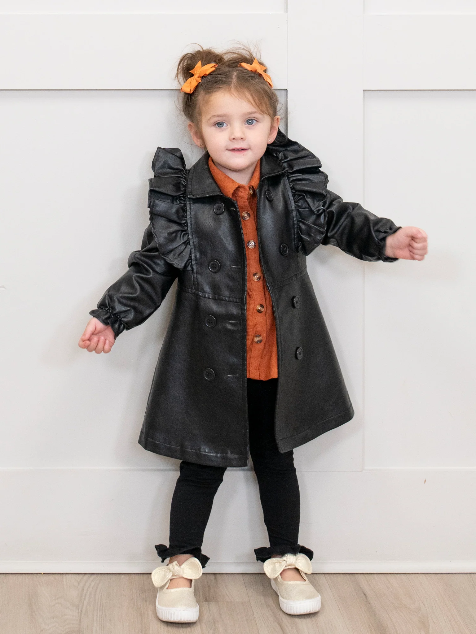 Faux Leather Collared Ruffle Jacket - Image 3