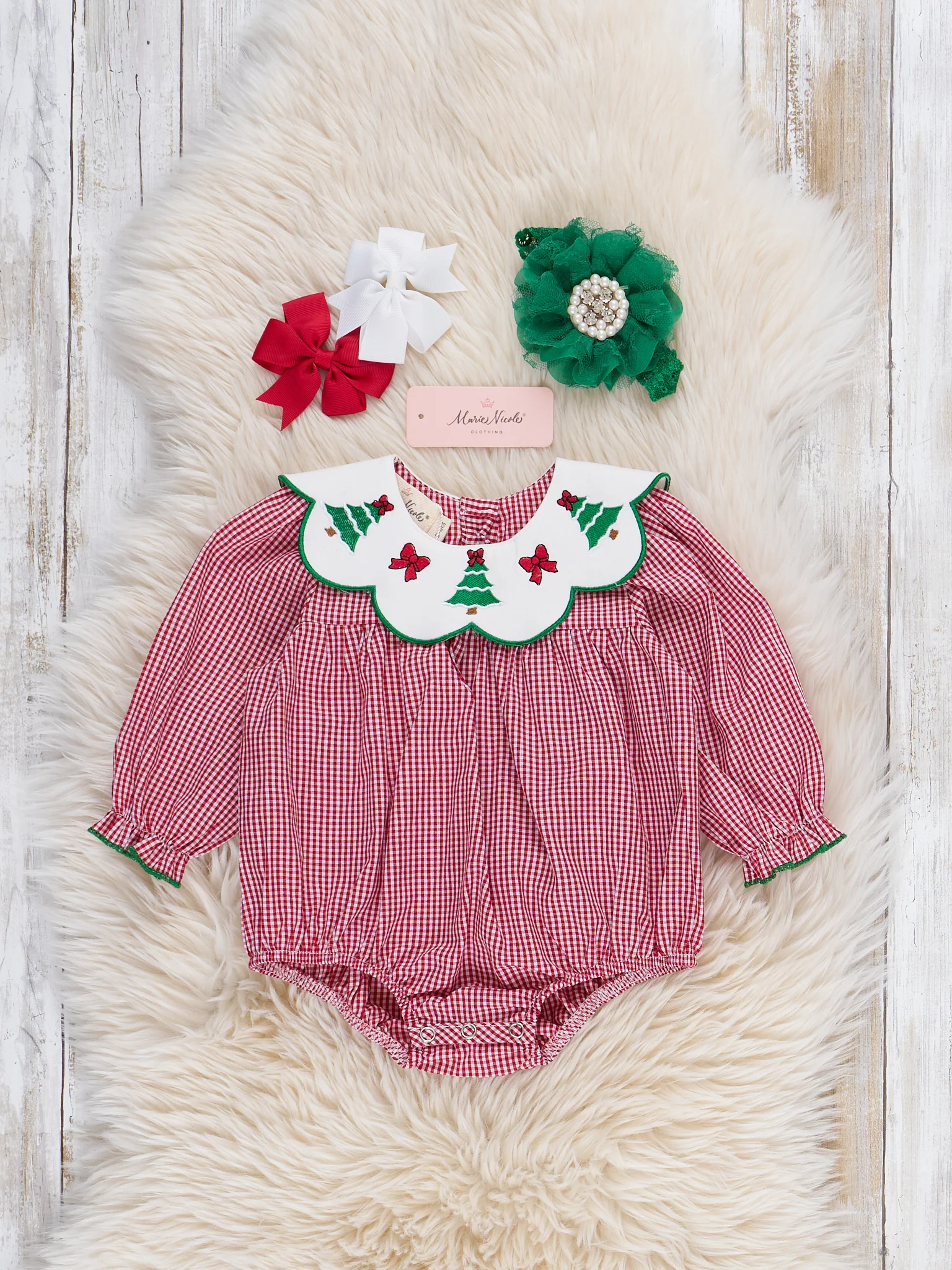 Festive Bow & Tree Cotton Bubble Romper