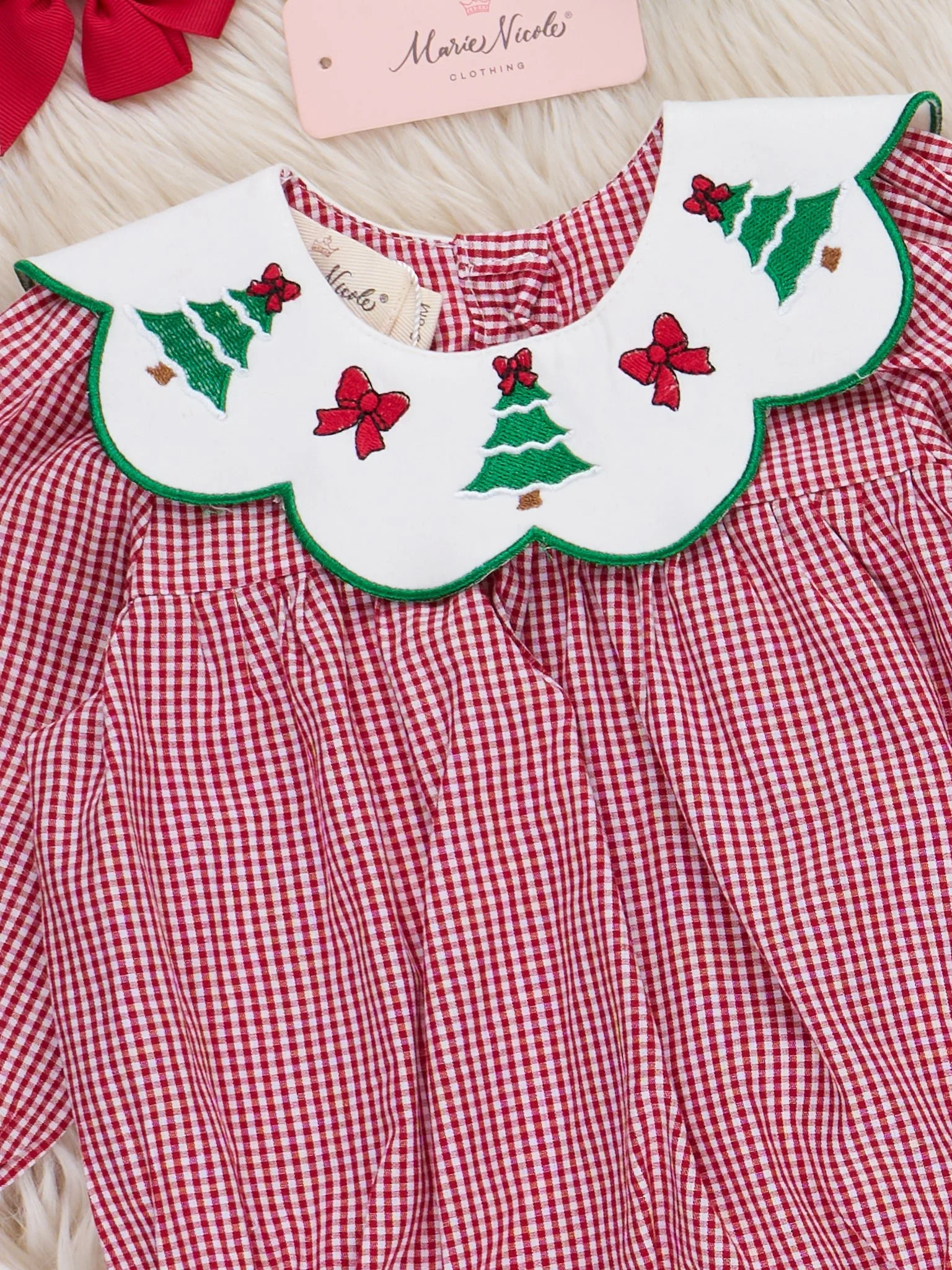 Festive Bow & Tree Cotton Bubble Romper - Image 2