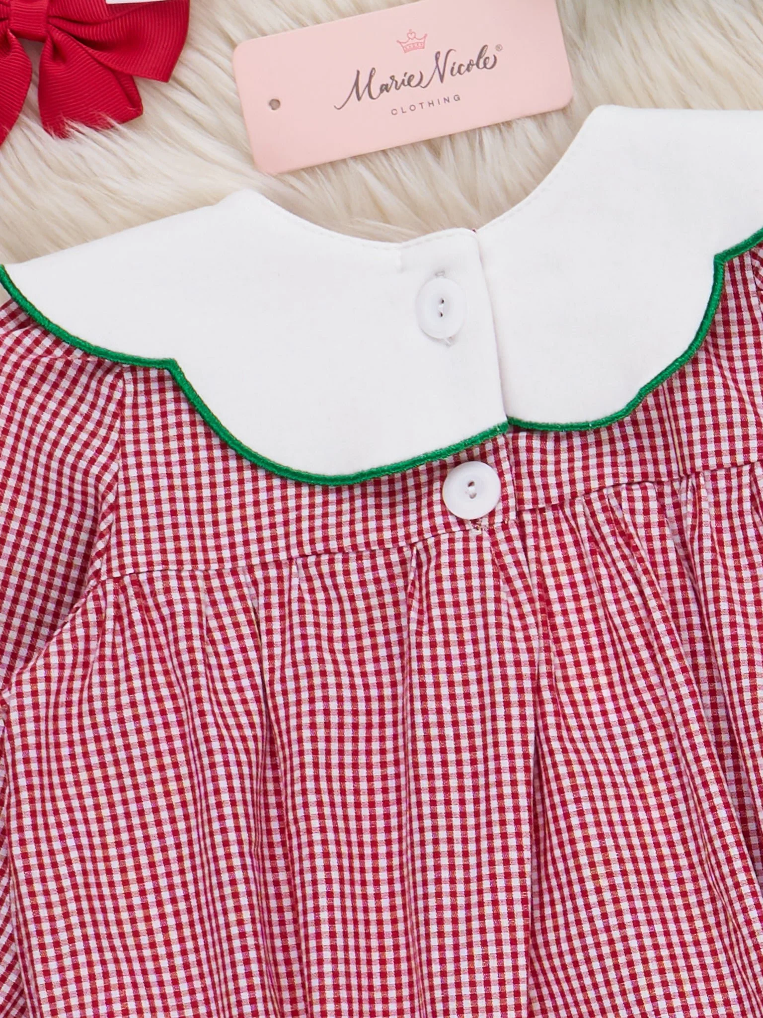 Festive Bow & Tree Cotton Bubble Romper - Image 3