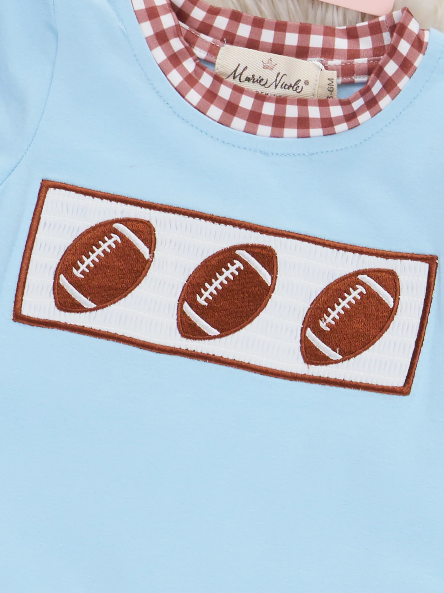 Field Goals & Gingham Smocked Embroidered Romper - Image 2