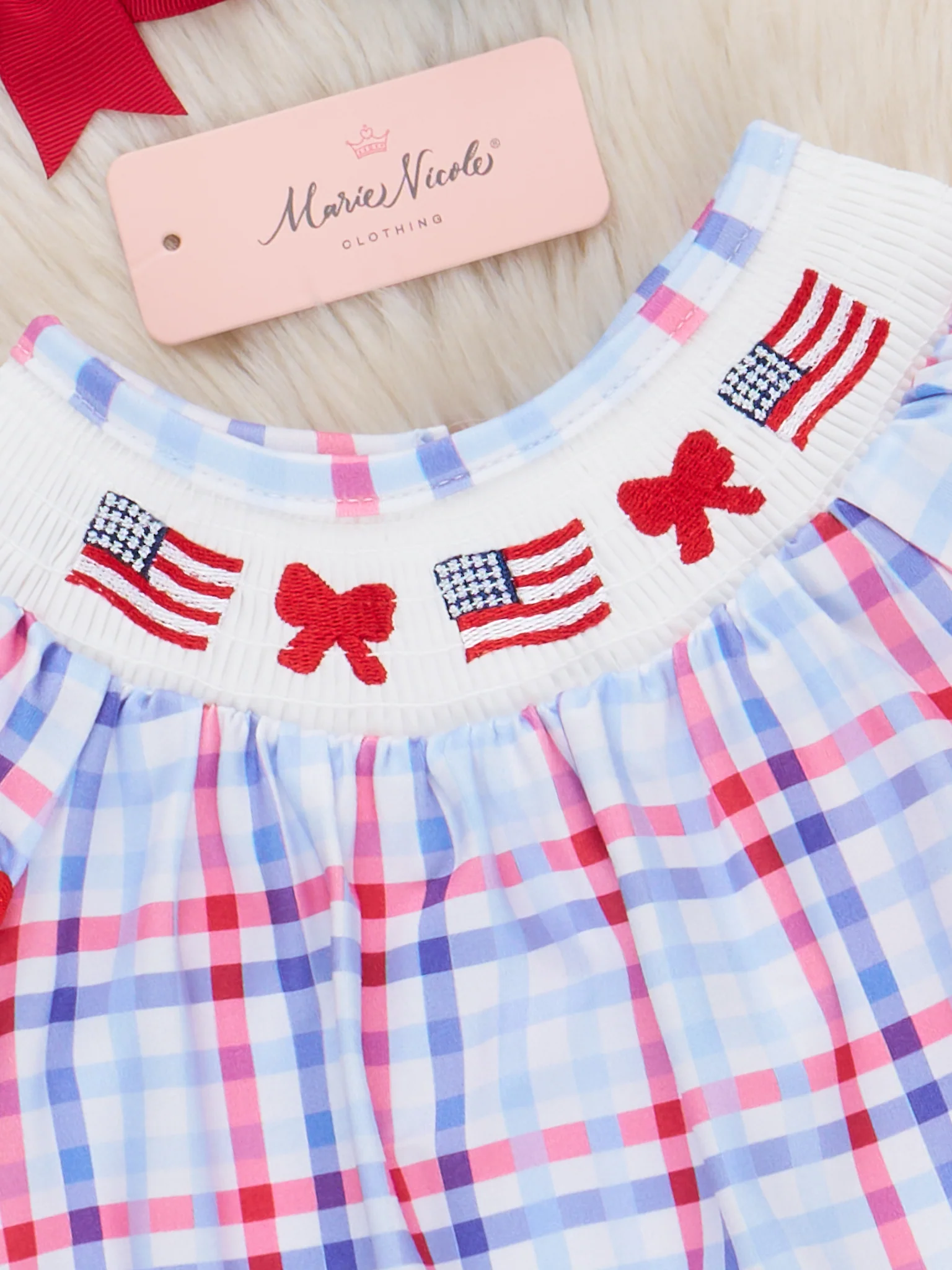 Flag Parade Plaid Flutter Smocked Bubble Romper - Image 2