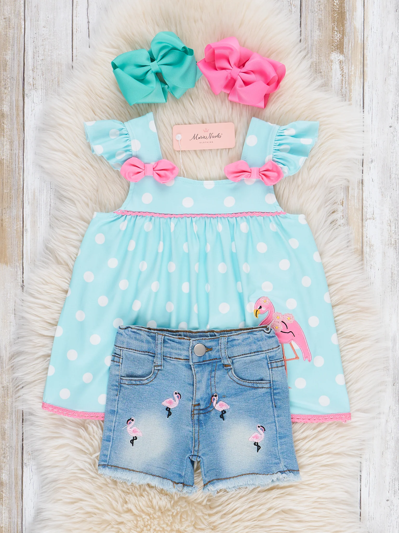 Flamingo Fancy Embroidered Denim Outfit - Image 3