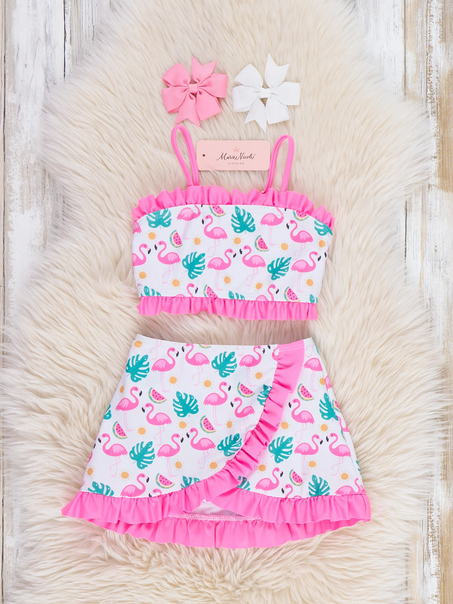 Flamingo Fiesta Ruffle 3-Piece Swimsuit Set - Image 2