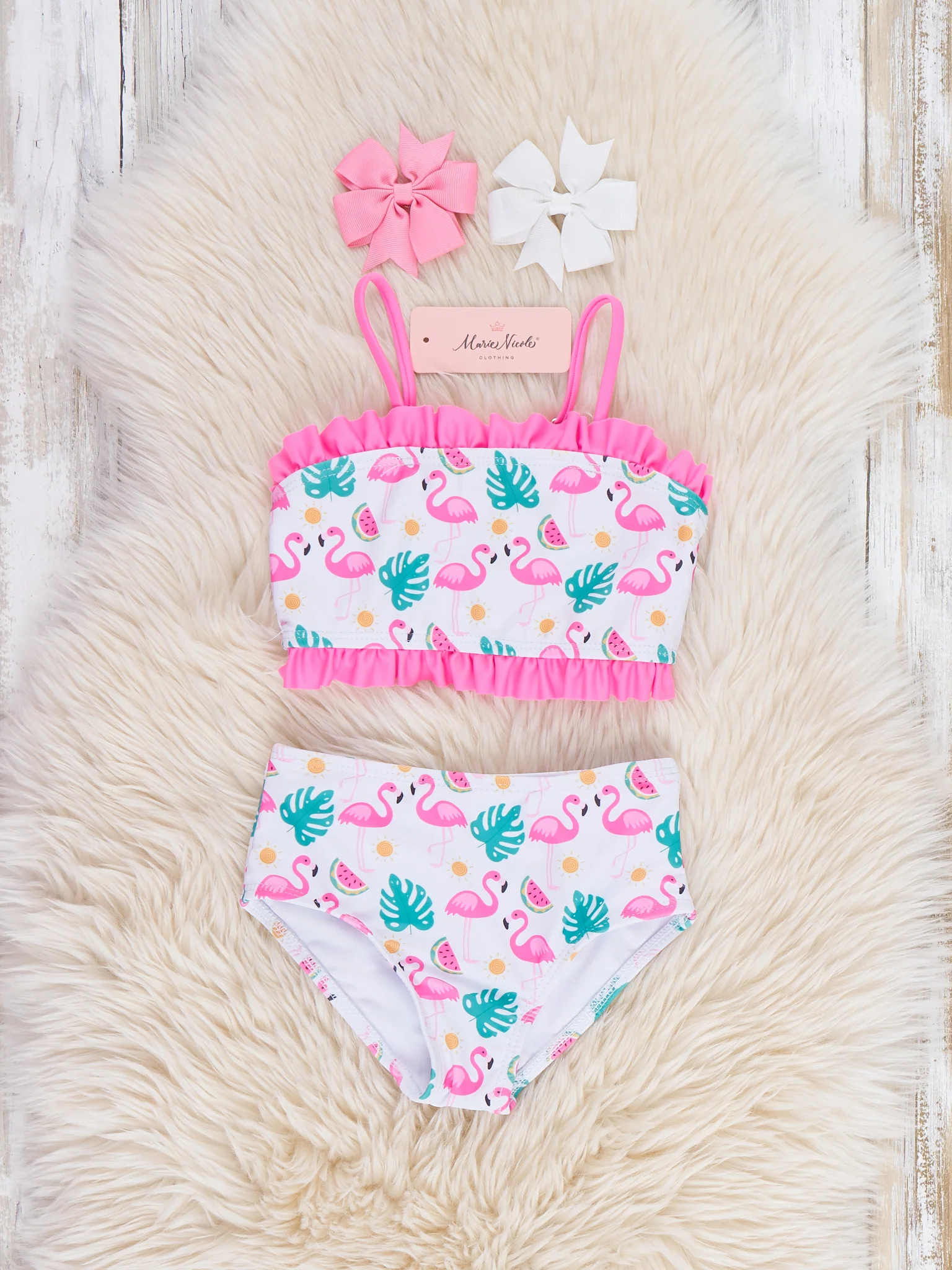 Flamingo Fiesta Ruffle 3-Piece Swimsuit Set - Image 4