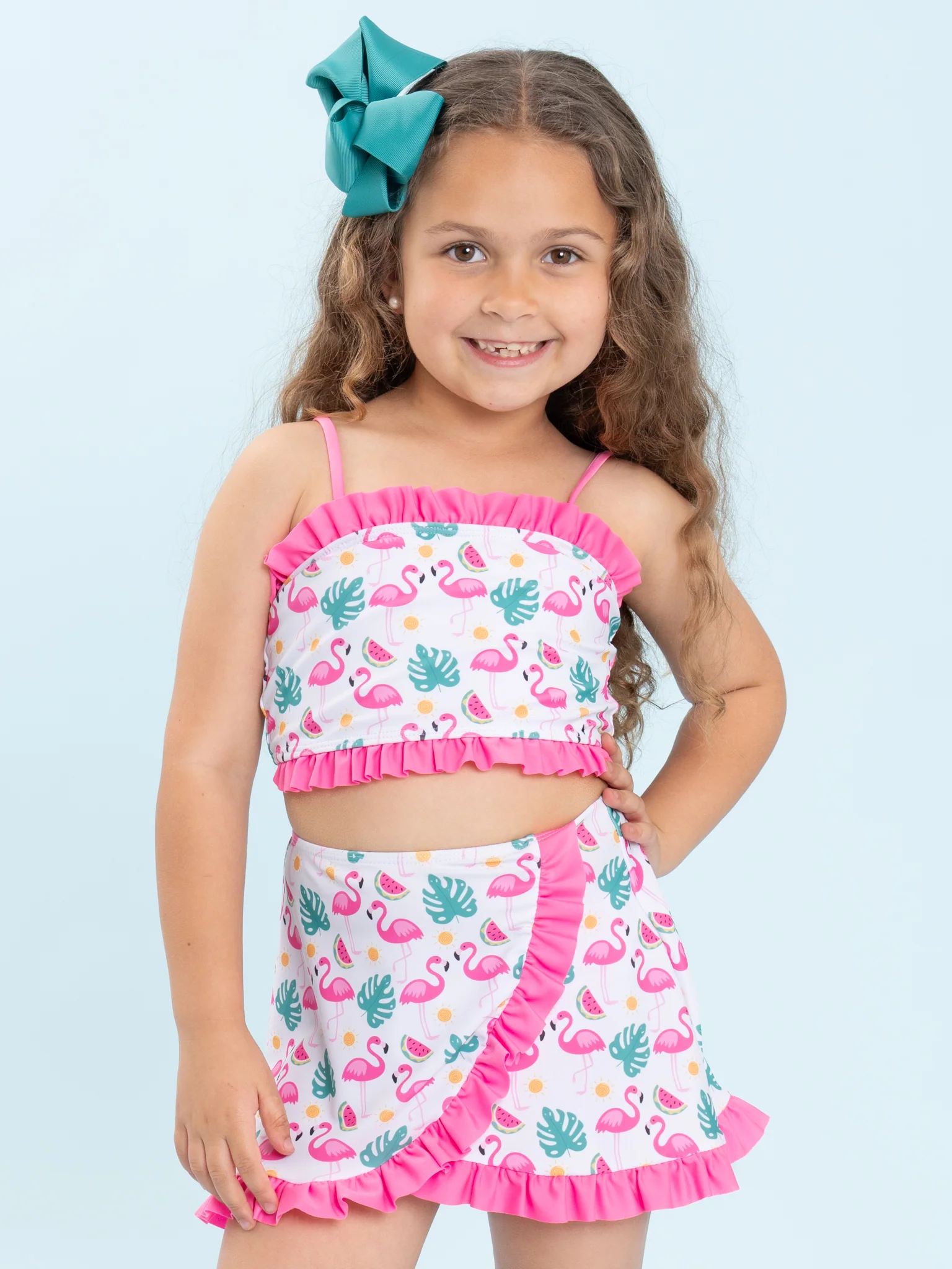 Flamingo Fiesta Ruffle 3-Piece Swimsuit Set - Image 8