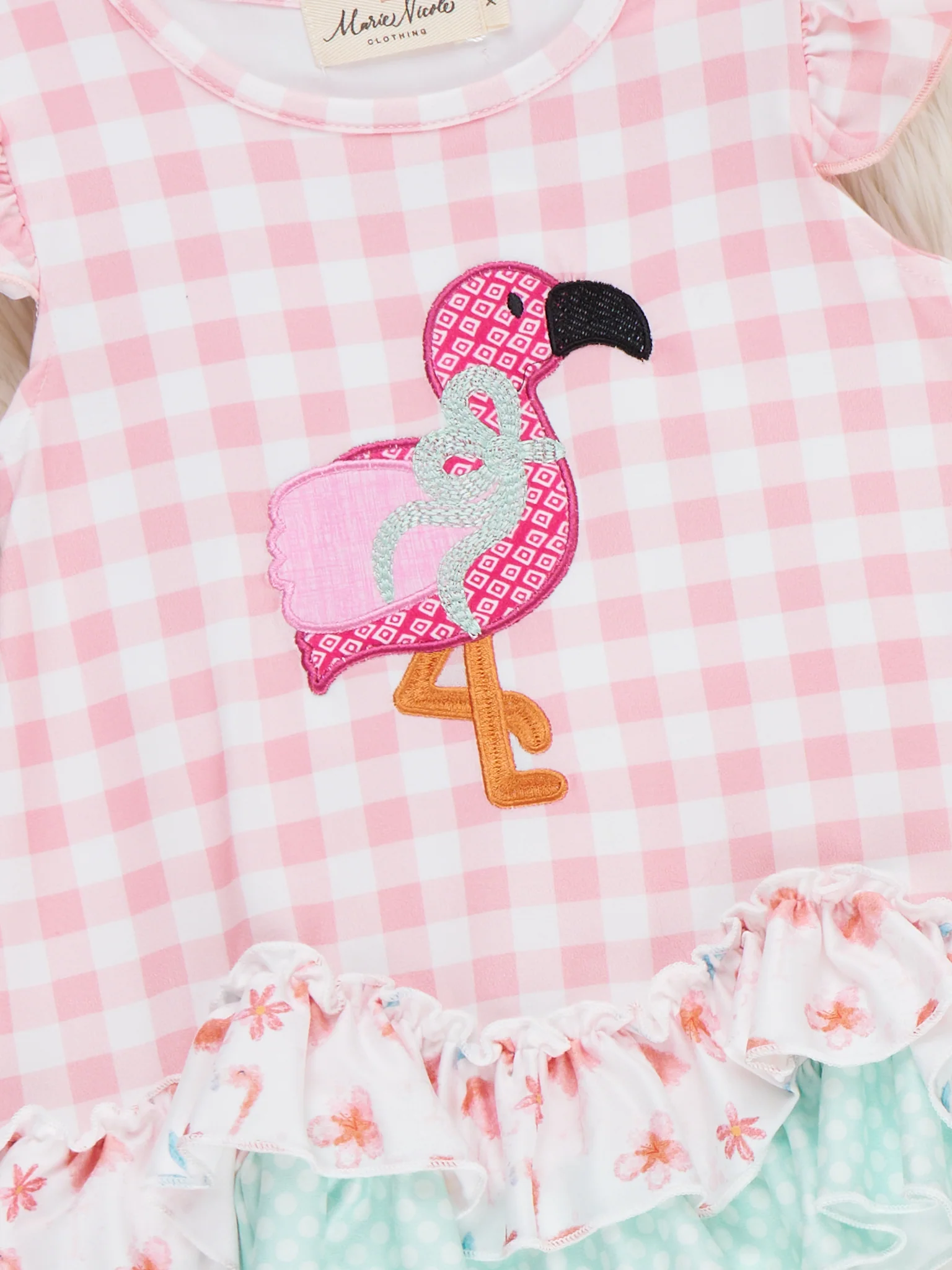 Flamingo Fizz Embroidered Plaid Ruffle Outfit - Image 3