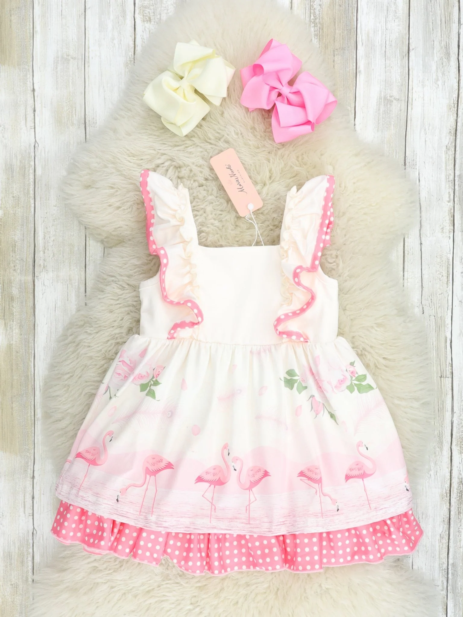 Flamingo Floral Flutter Sleeve Ruffle Dress