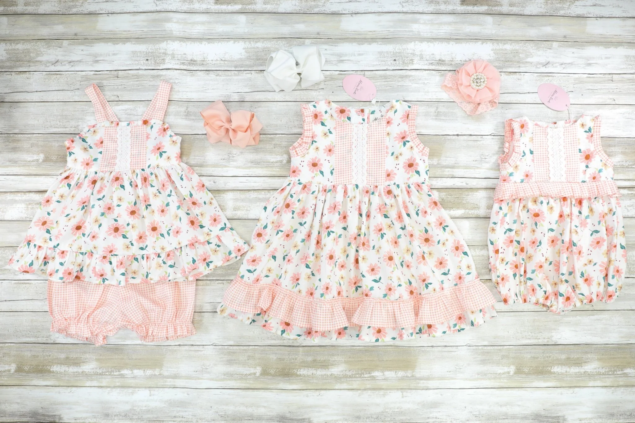 Pink Zinnia & Checked Open-Back Ruffle Bow Outfit - Image 4