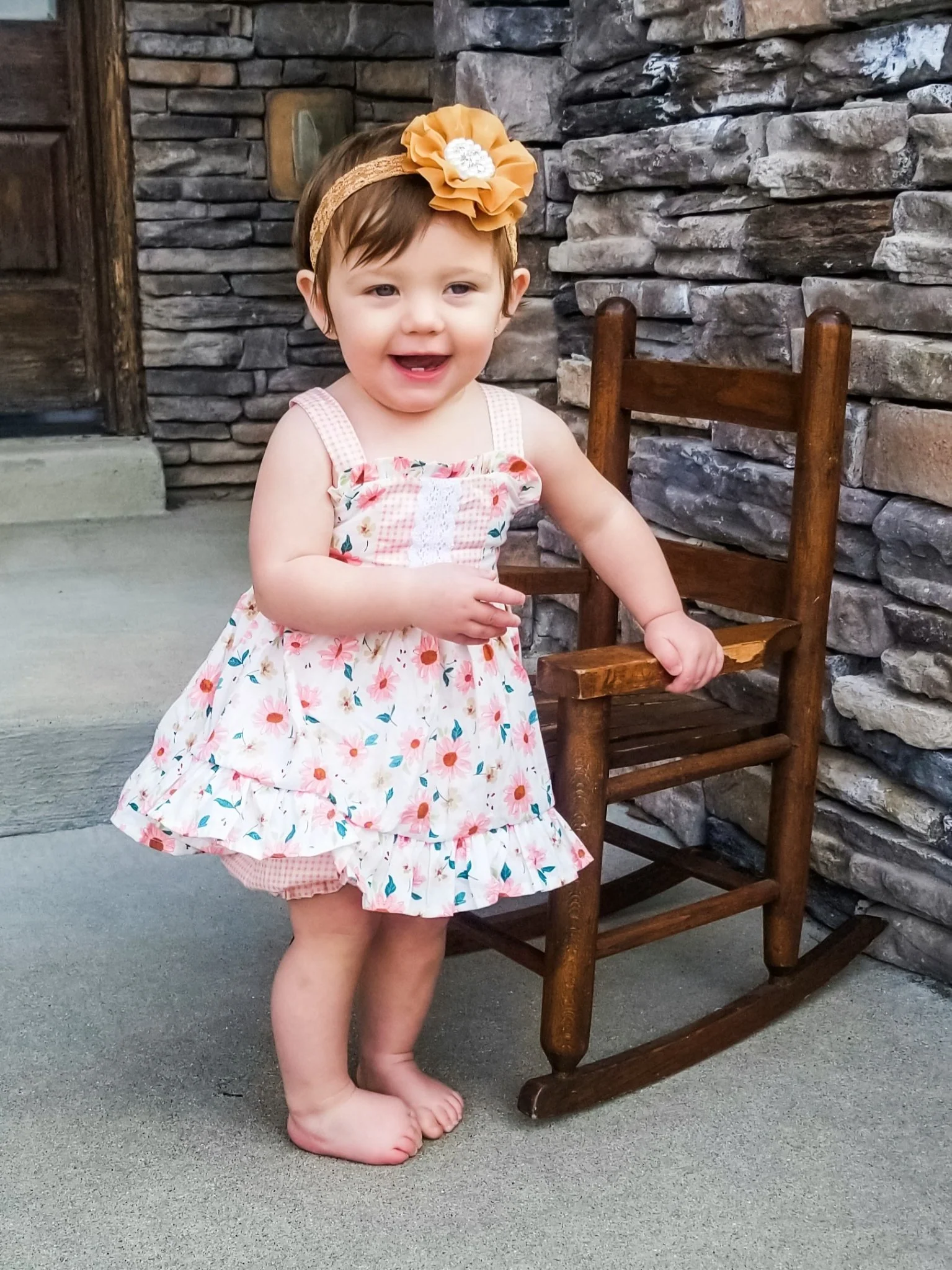 Pink Zinnia & Checked Open-Back Ruffle Bow Outfit - Image 5