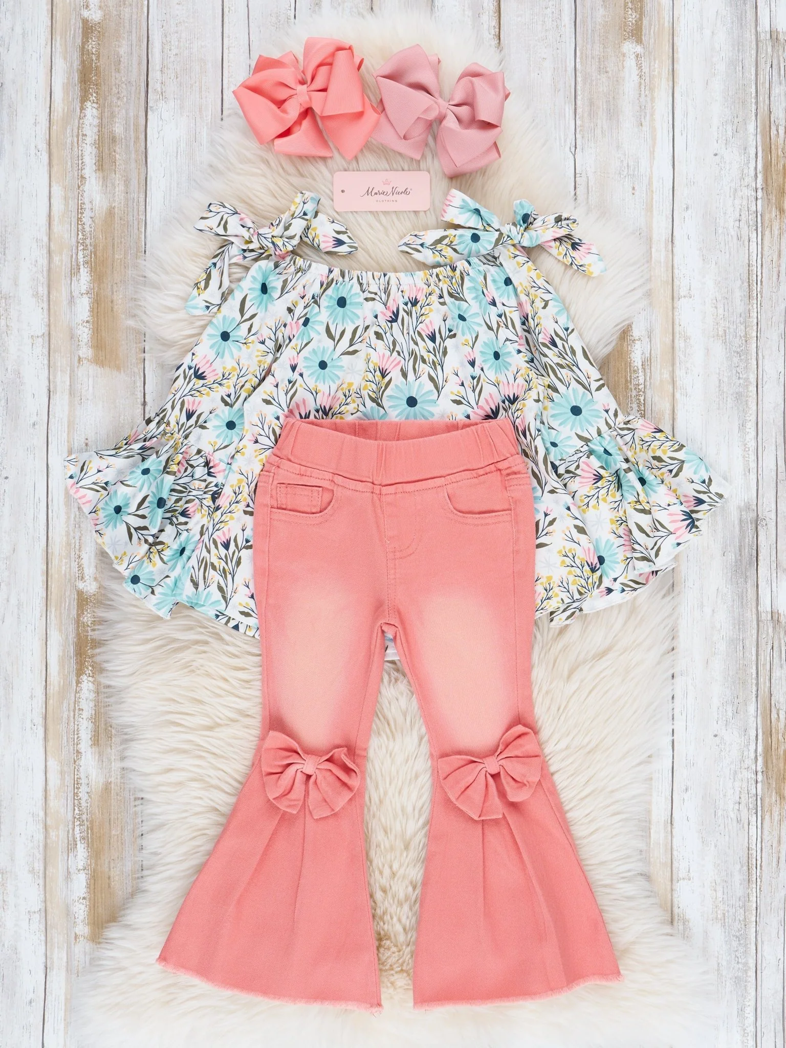 Floral Bell Sleeves & Coral Bow Bell Bottoms Outfit - Image 2