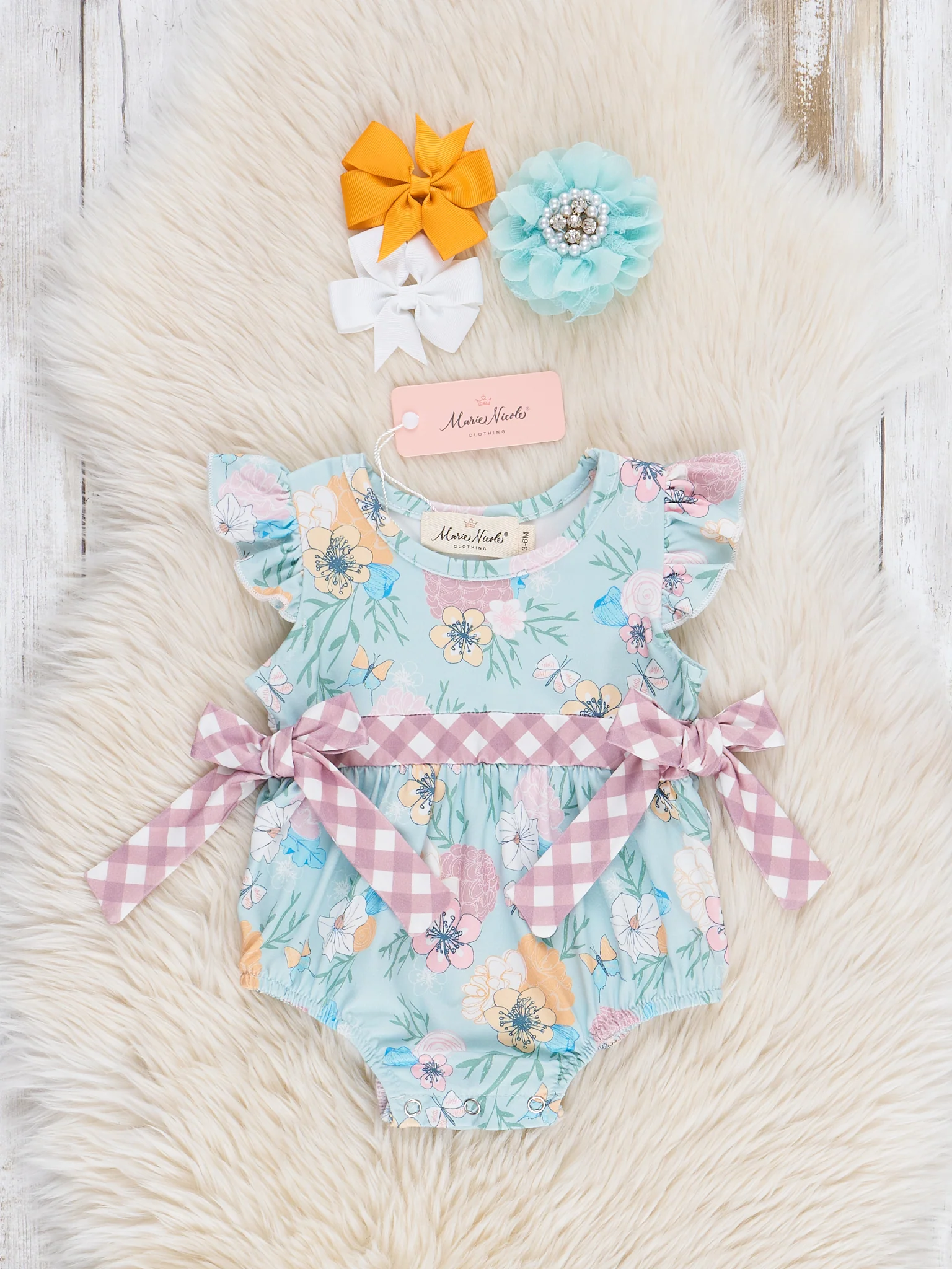 Floral Butterfly Flutter Sleeve Bow Bubble Romper