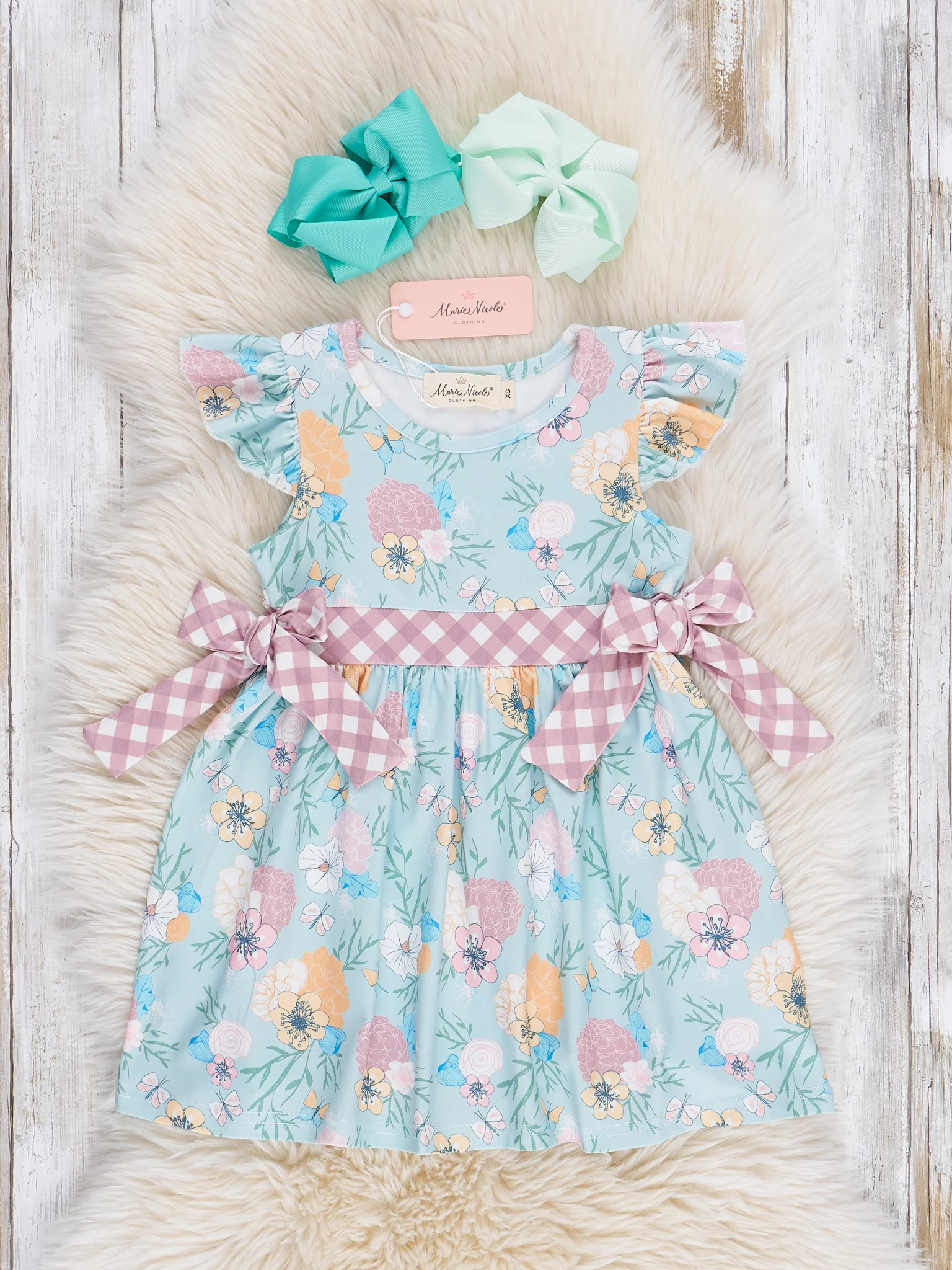 Floral Butterfly Flutter Sleeve Bow Dress - Image 2