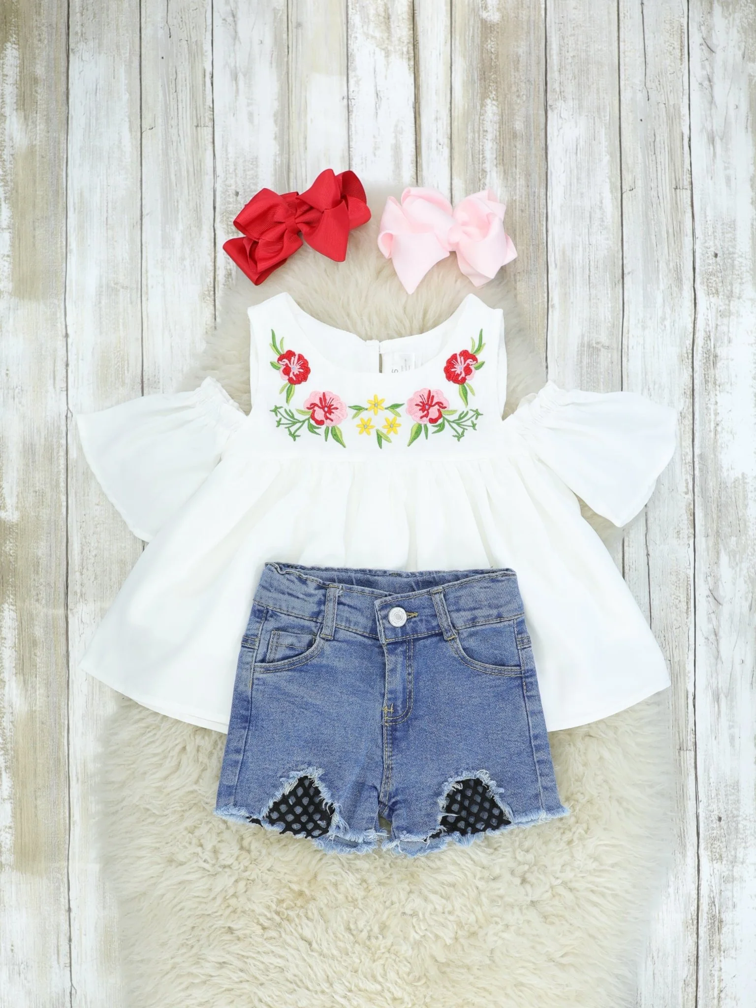 Floral Cold Shoulder Top & Denim Outfit - Image 2