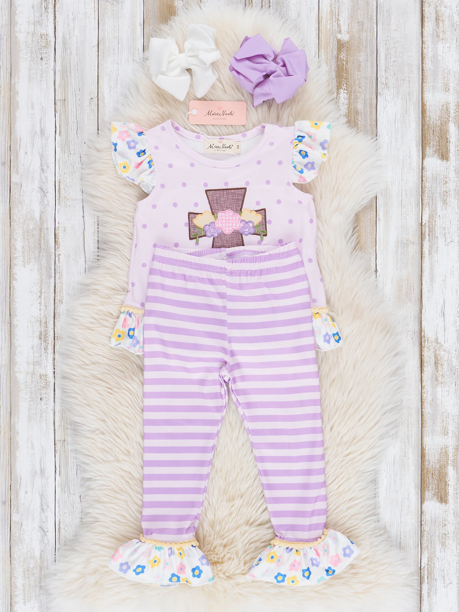 Floral Cross Easter Ruffle Outfit - Image 3