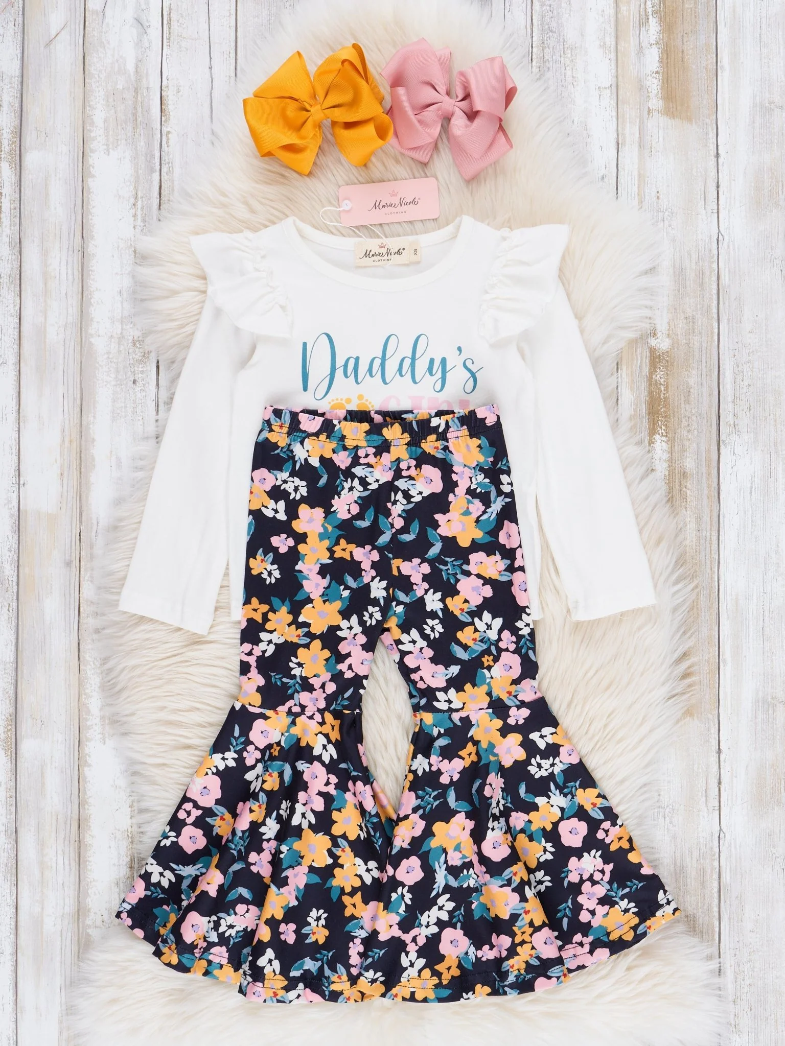 Floral "Daddy's Girl, Mommy's World" Bell Bottom Outfit - Image 2