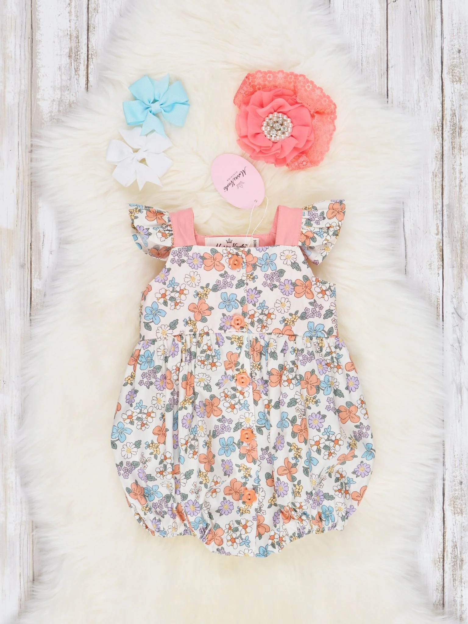 Peach Floral Bubble Ruffle Romper