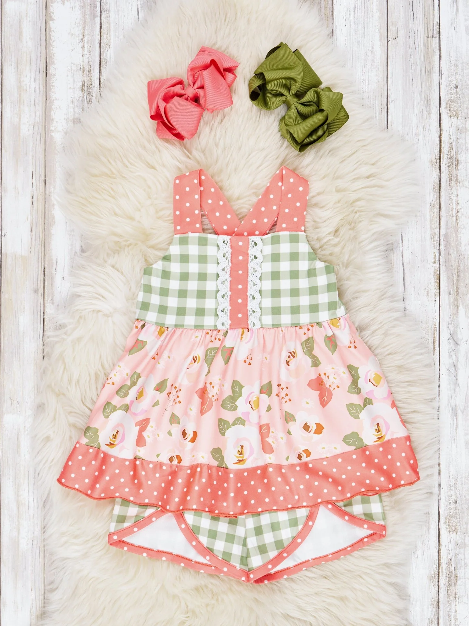 Floral Gingham Tank Ruffle Outfit