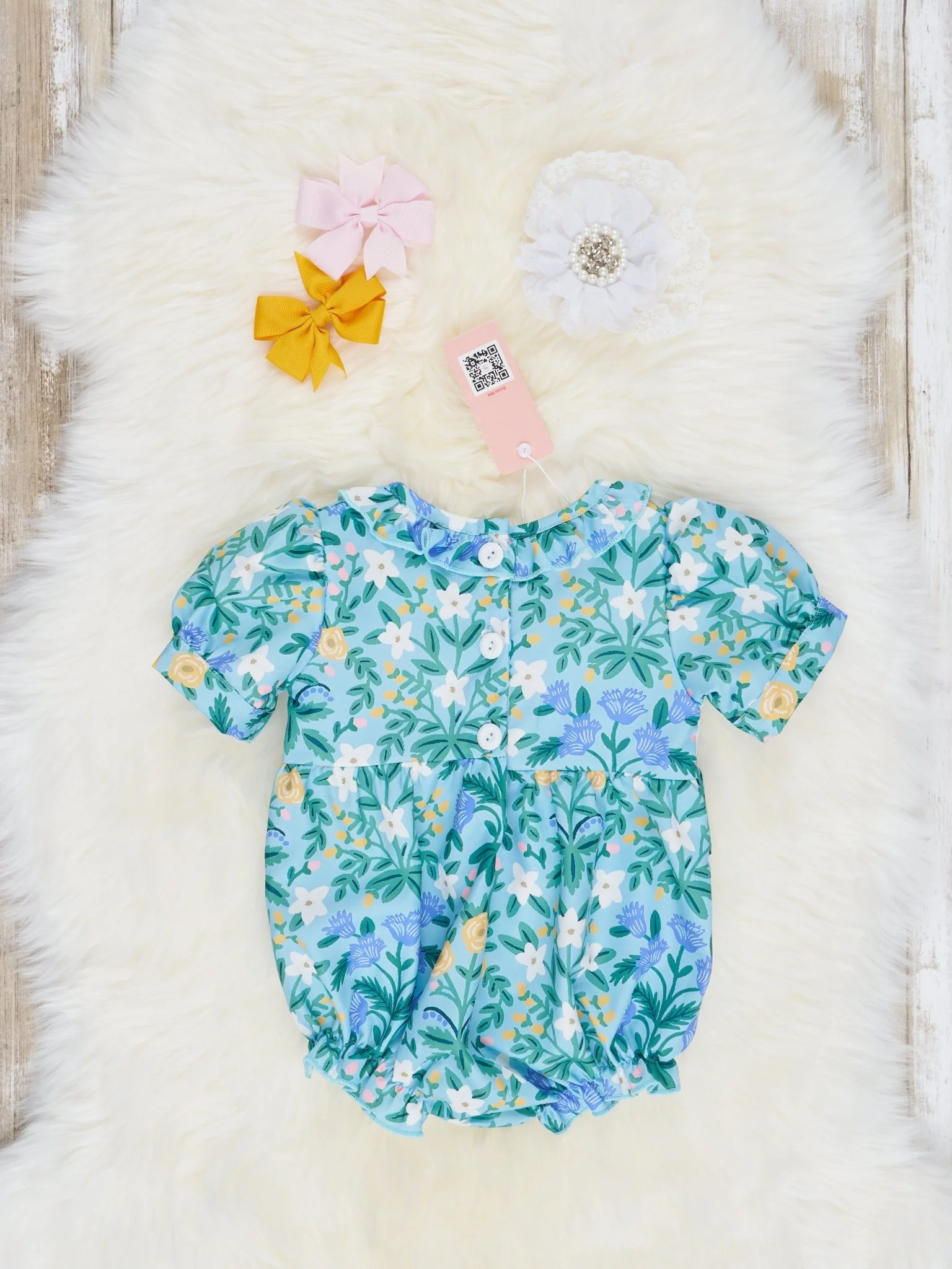 Floral "I Love Mom" Smocked Bubble Romper - Image 2