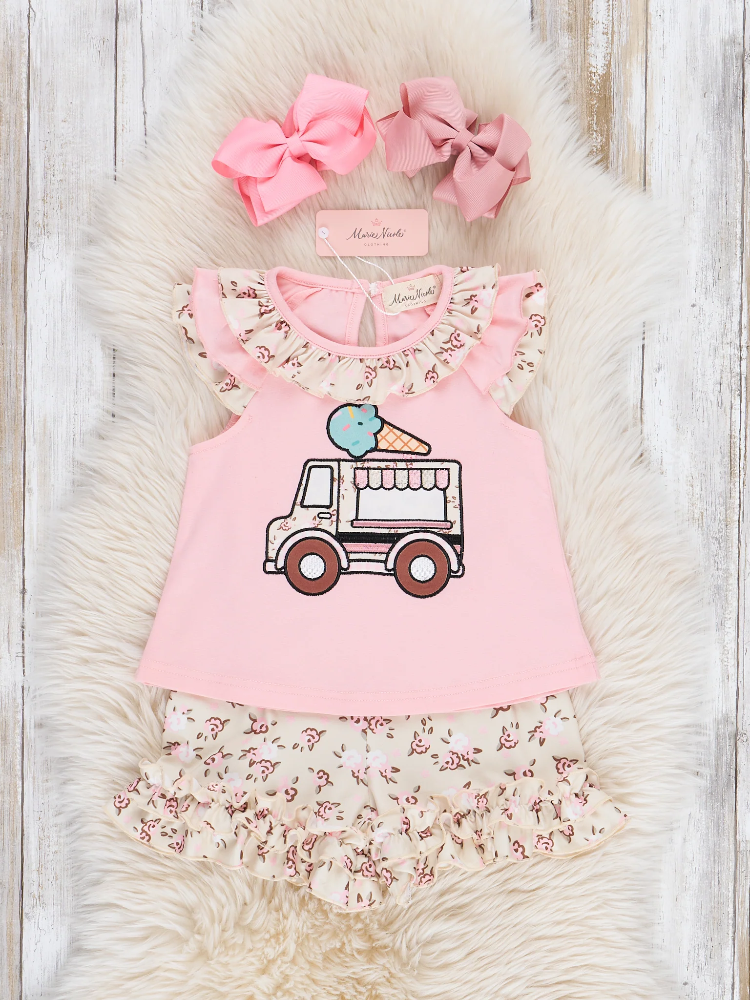 Floral Ice Cream Truck Embroidered Ruffle Outfit - Image 2