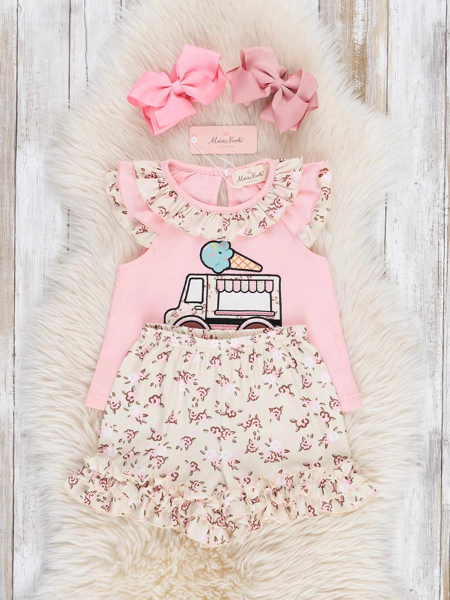 Floral Ice Cream Truck Embroidered Ruffle Outfit - Image 3