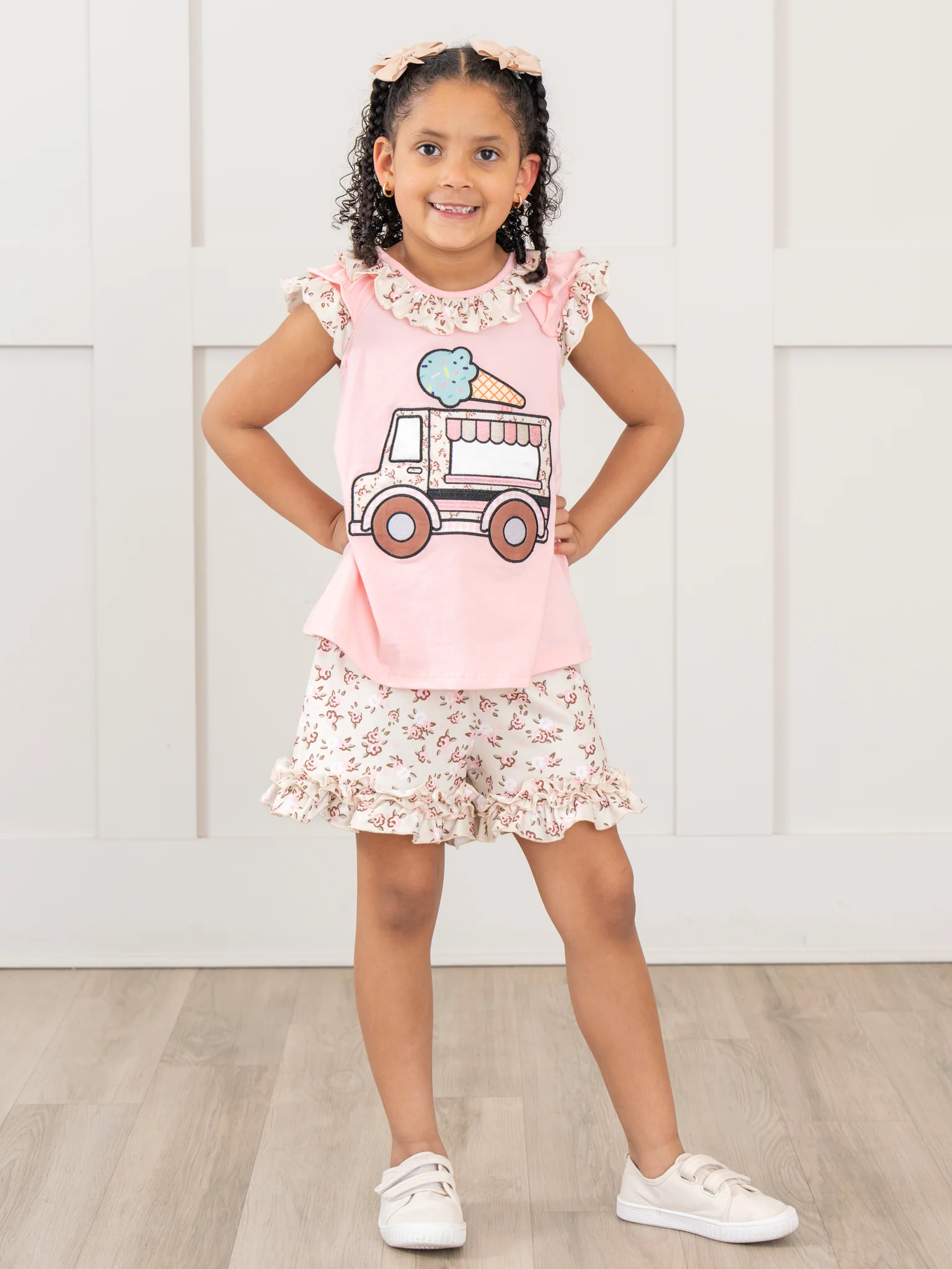 Floral Ice Cream Truck Embroidered Ruffle Outfit - Image 4