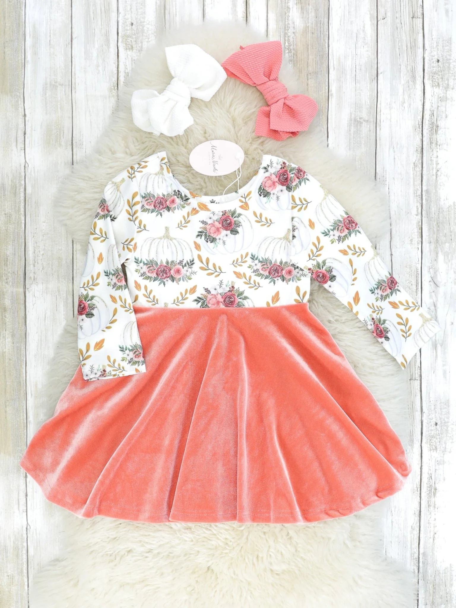 Floral Pumpkin Velvet Dress