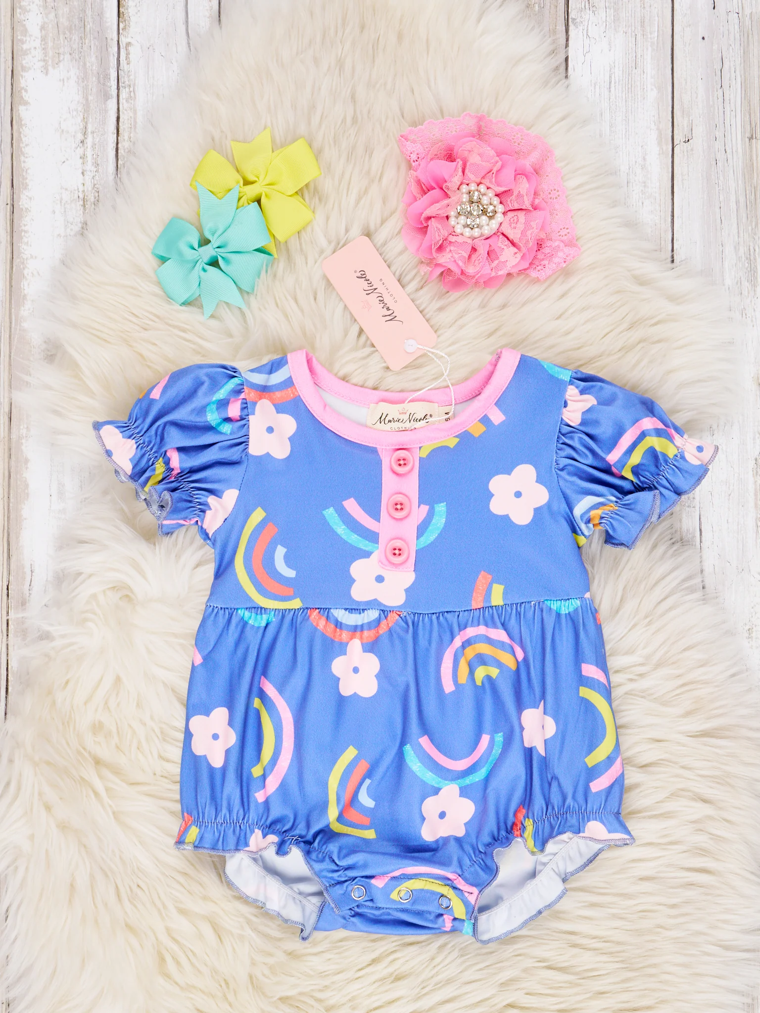 Floral Rainbow Ruffle Romper