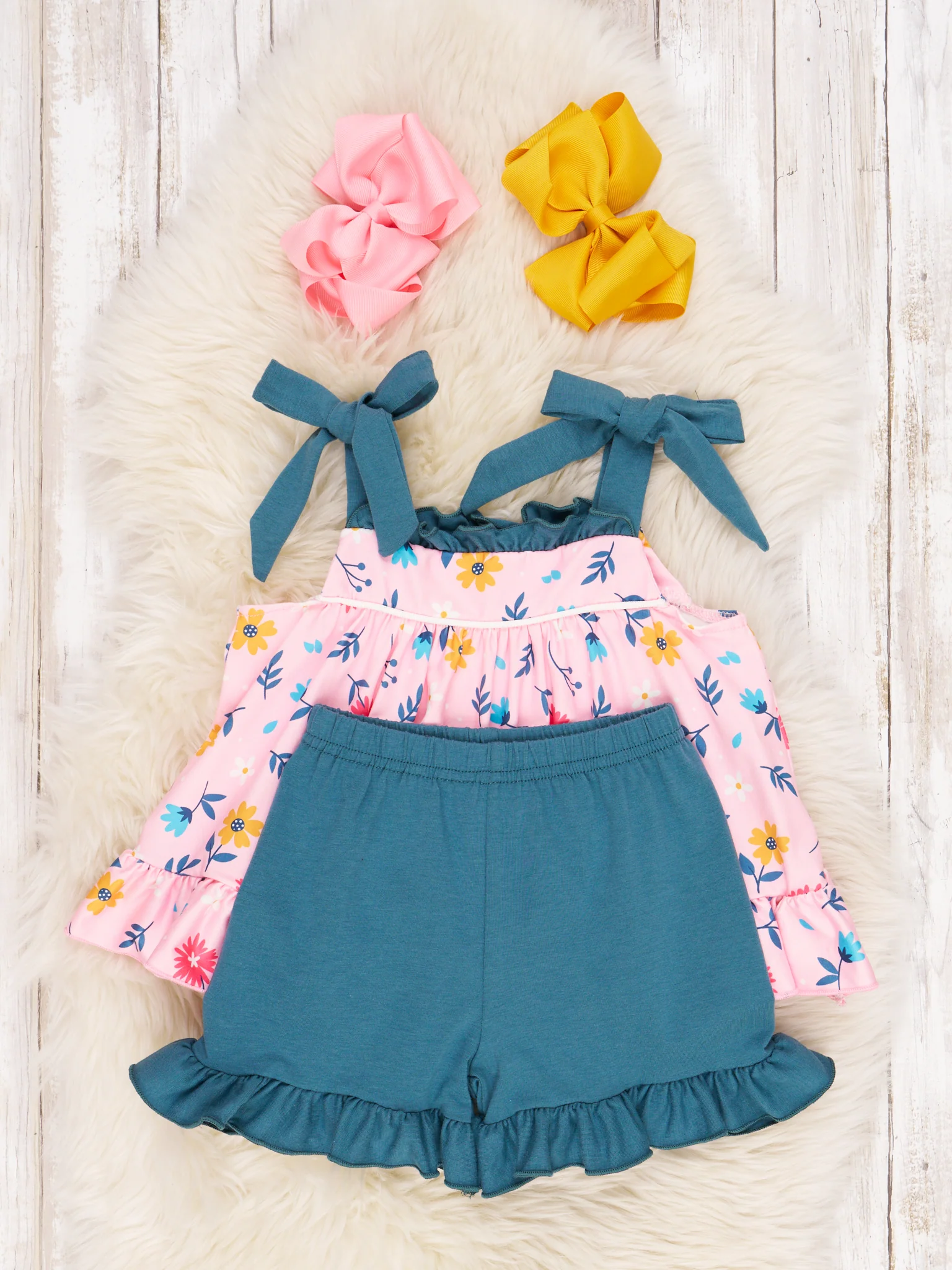 Floral Tank Bow Ruffle Outfit - Image 2