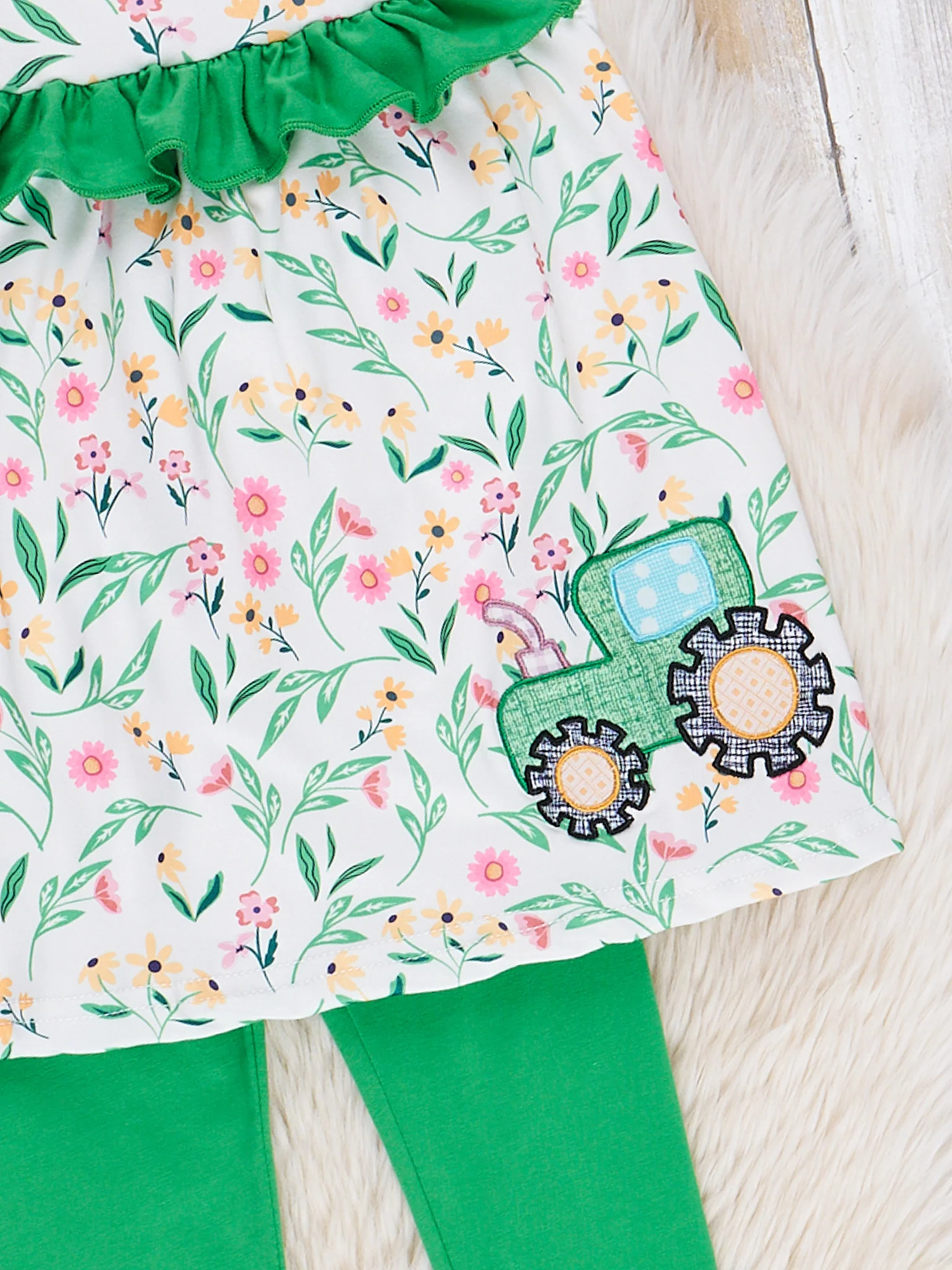 Floral Tractor Embroidered Ruffle Outfit - Image 2