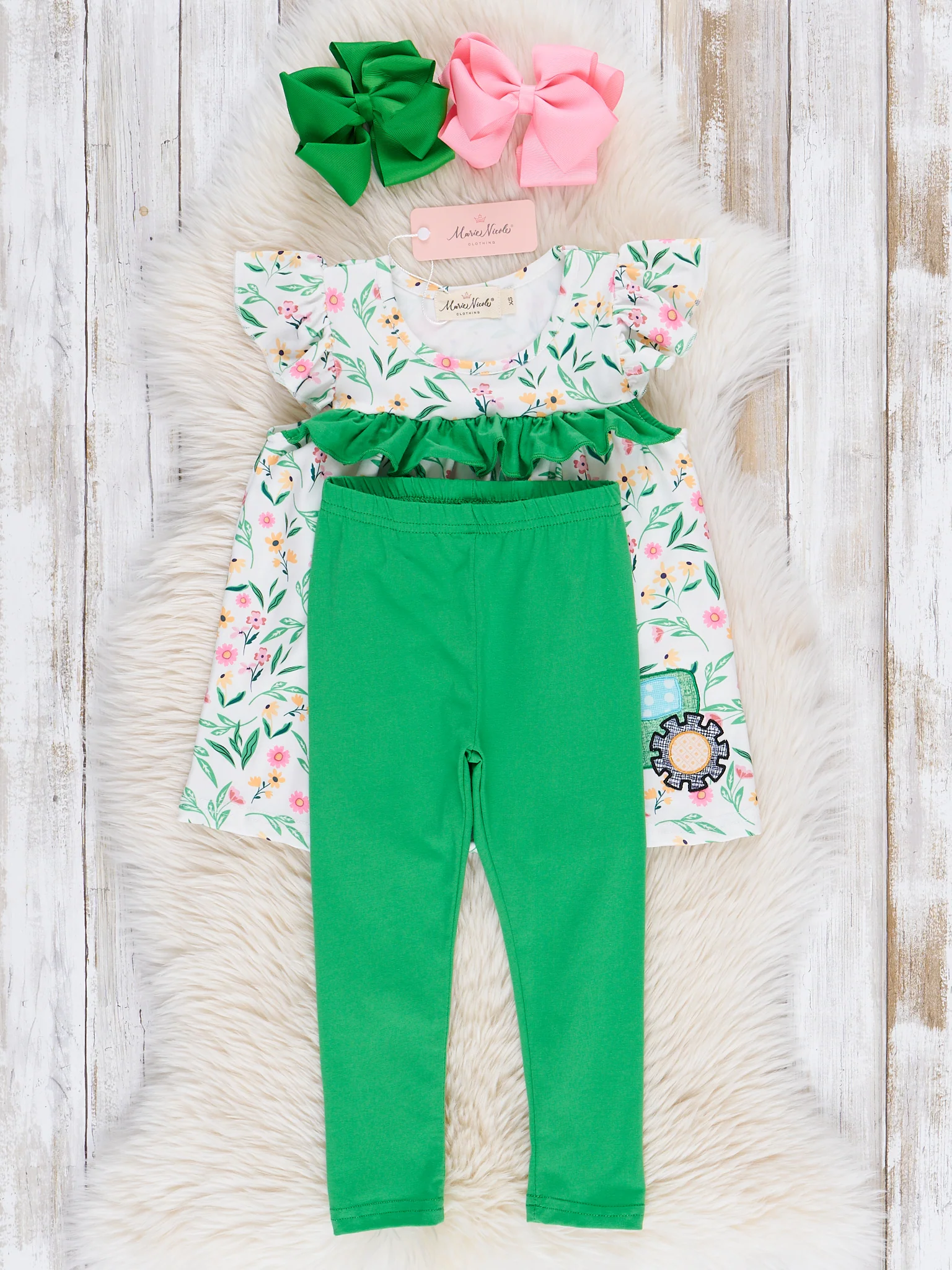 Floral Tractor Embroidered Ruffle Outfit - Image 3