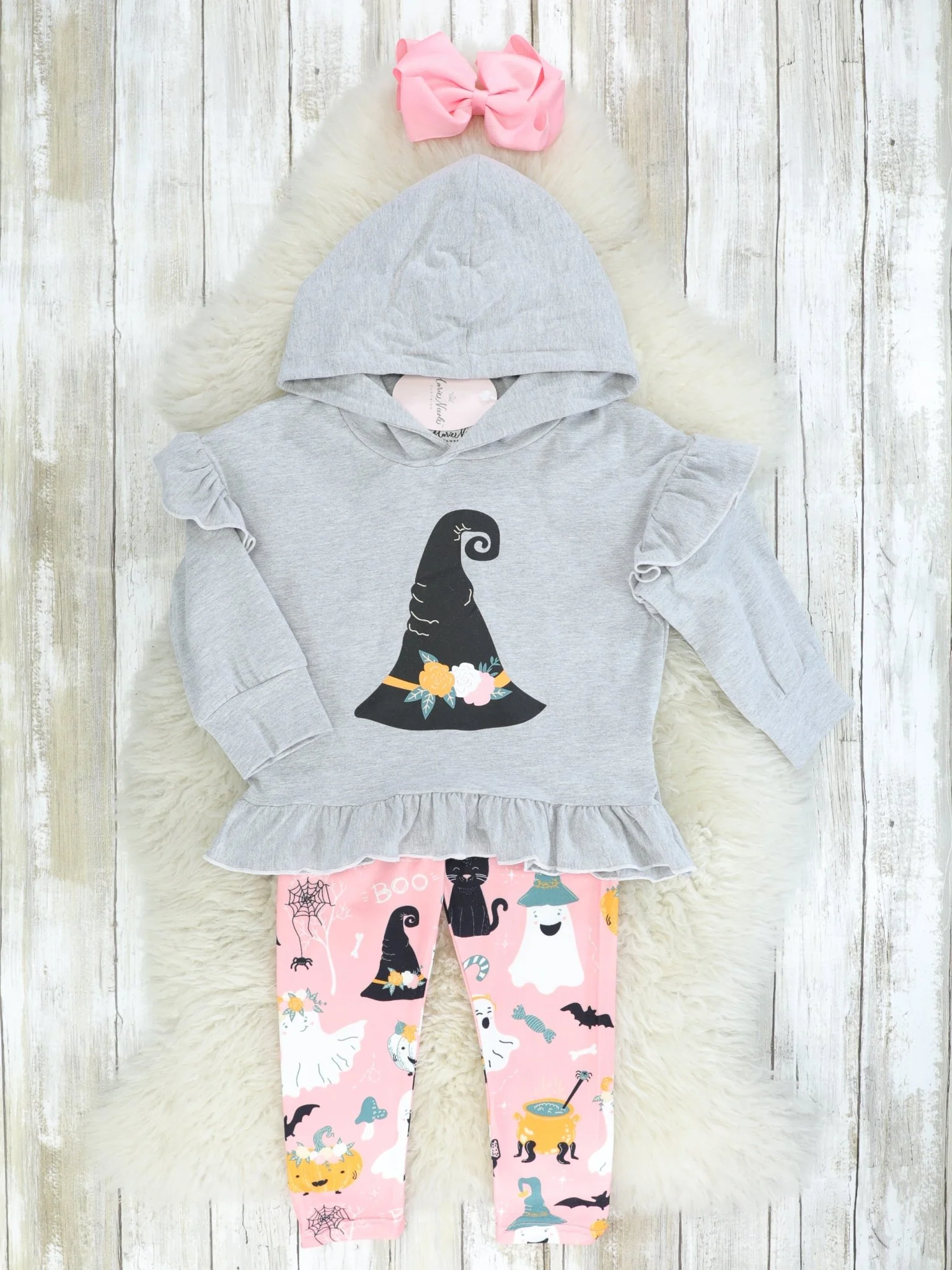 Floral Witch Hat Ruffle Hoodie Outfit