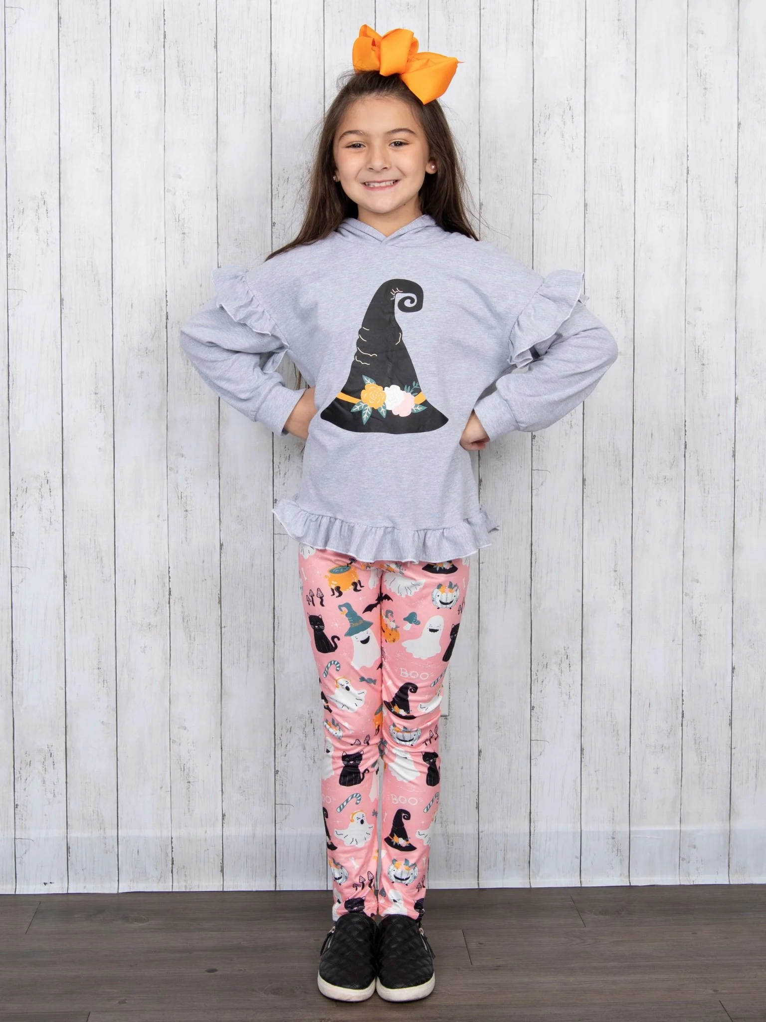 Floral Witch Hat Ruffle Hoodie Outfit - Image 3