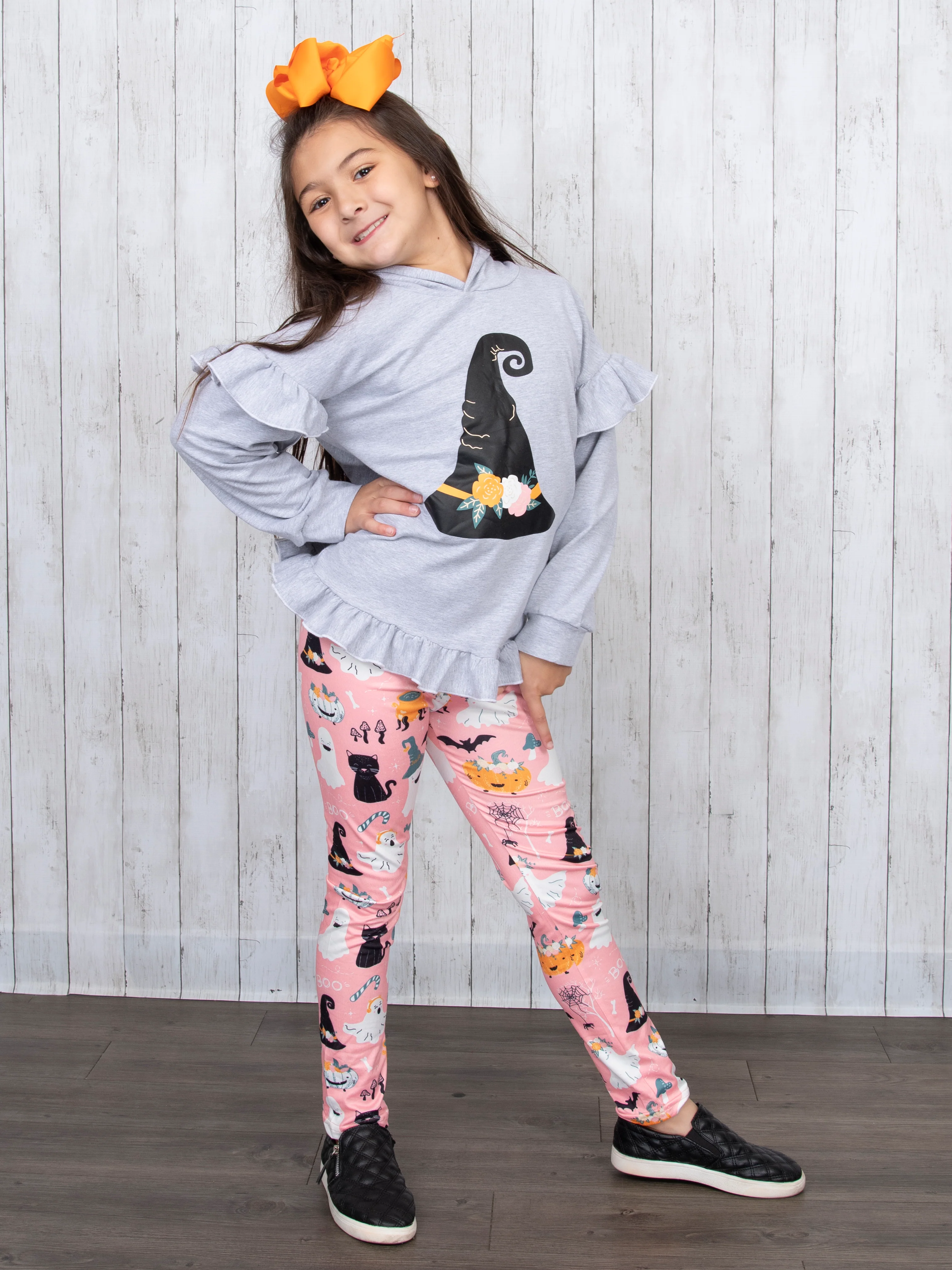 Floral Witch Hat Ruffle Hoodie Outfit - Image 4