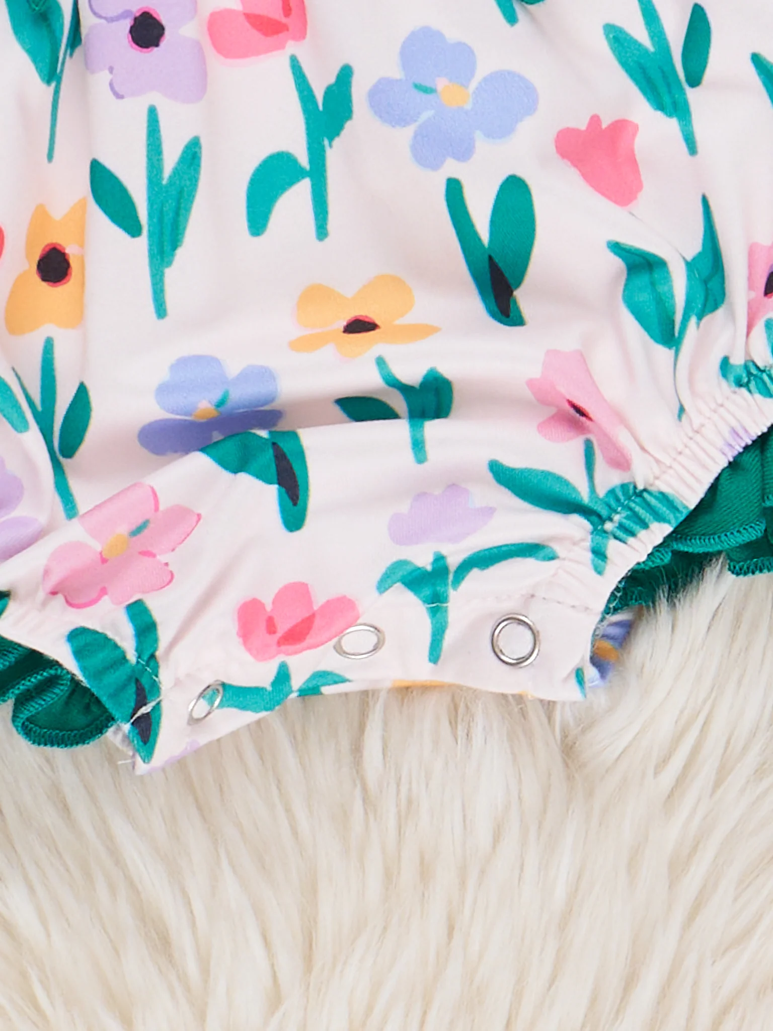 Flower Picking Embroidered Ruffle Bubble Romper - Image 2